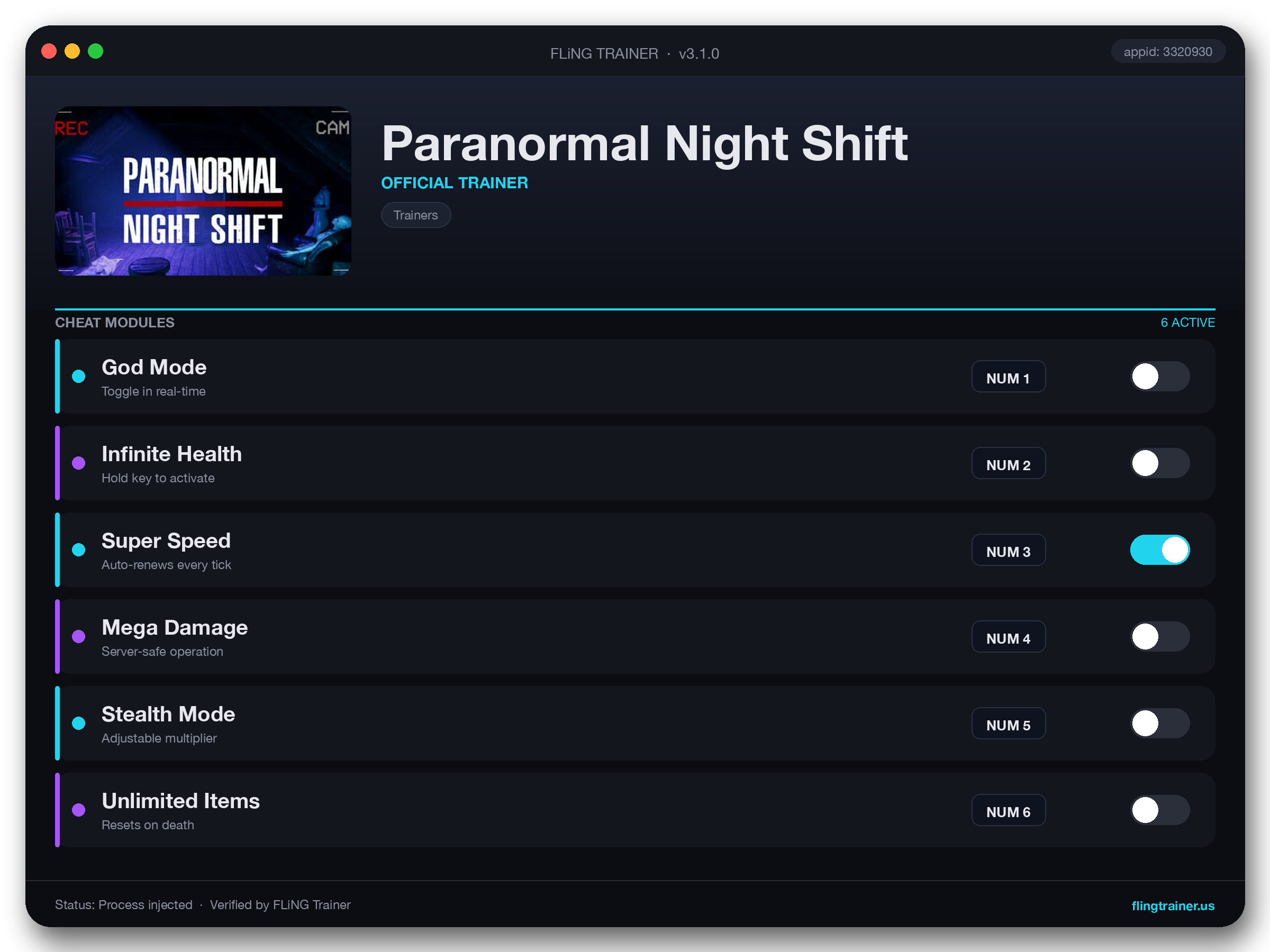 Paranormal Night Shift Trainer interface