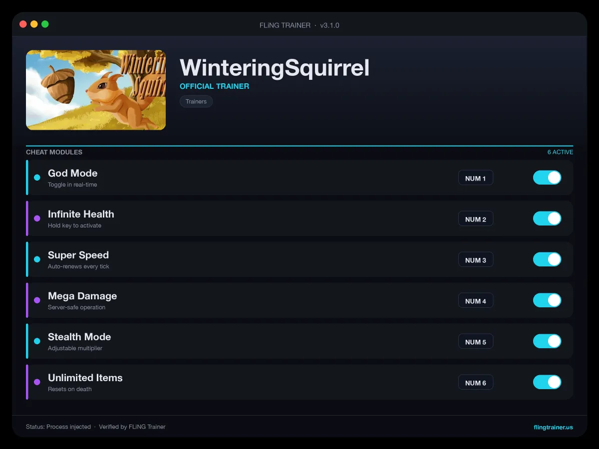 WinteringSquirrel Trainer interface