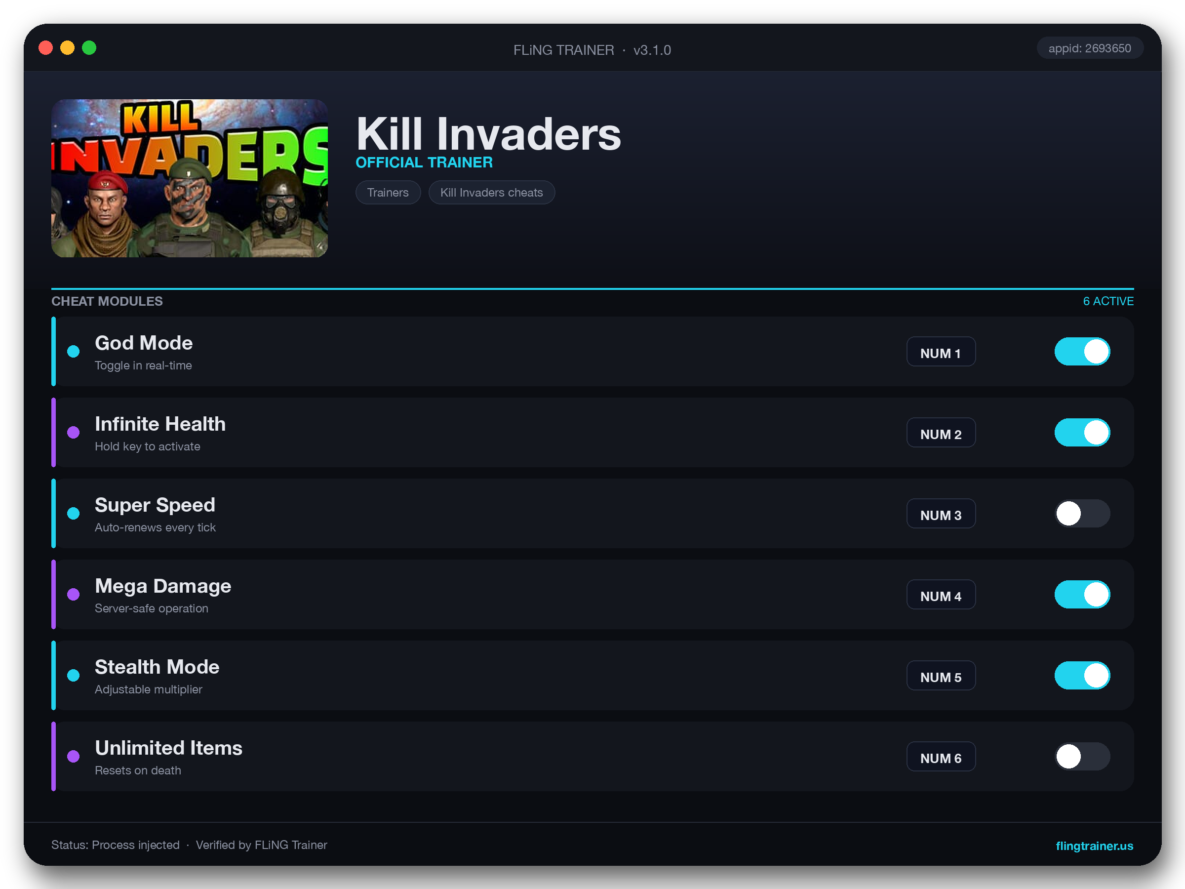 Kill Invaders Trainer interface