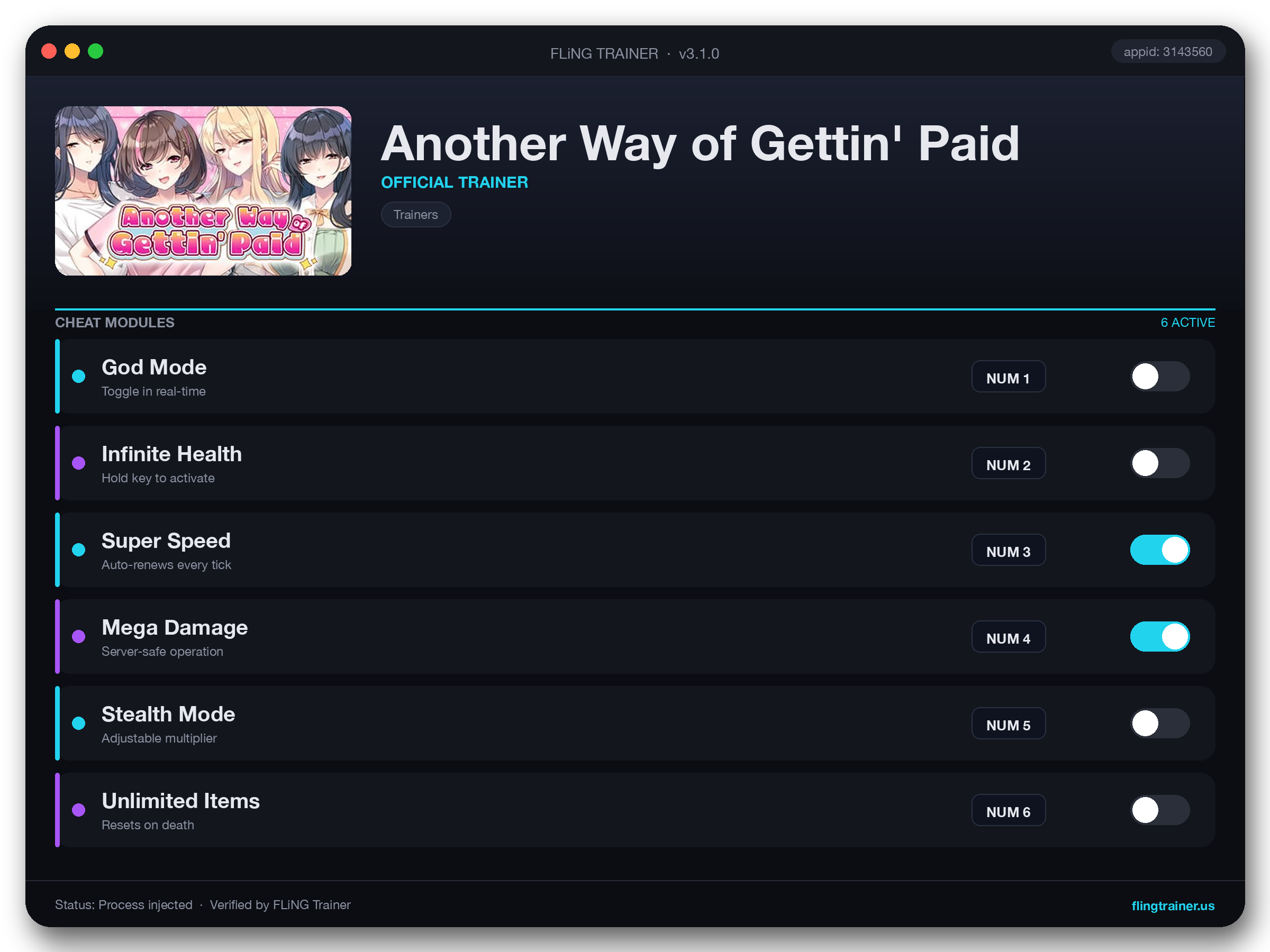 Another Way of Gettin' Paid Trainer interface