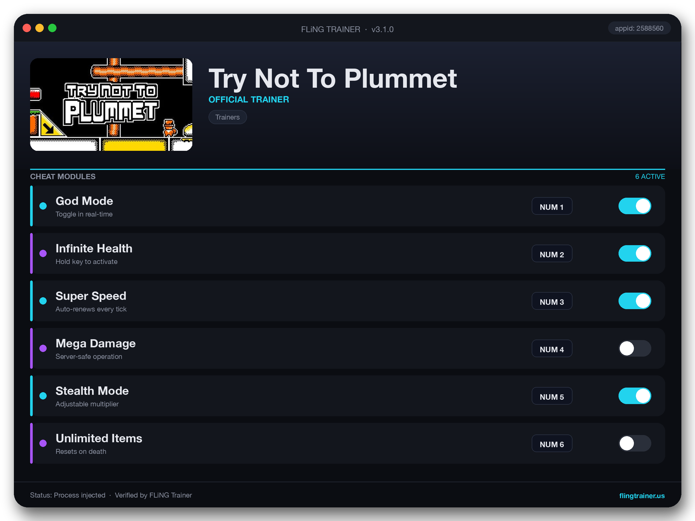 Try Not To Plummet Trainer interface