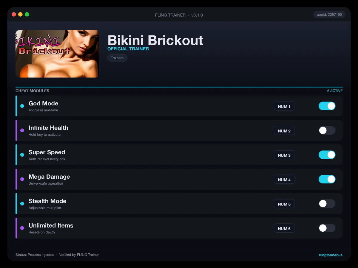 Bikini Brickout Trainer interface