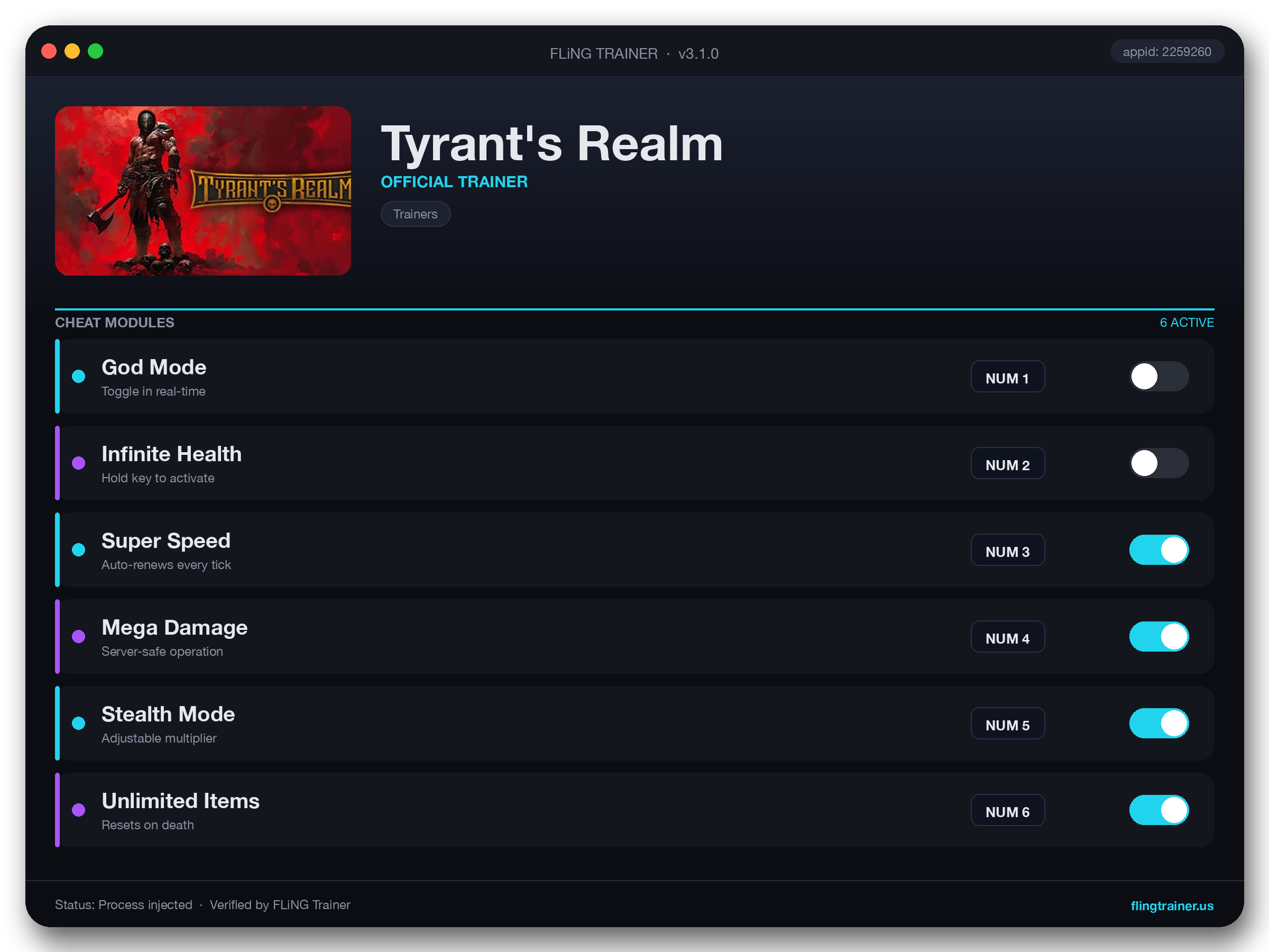 Tyrant's Realm Trainer interface