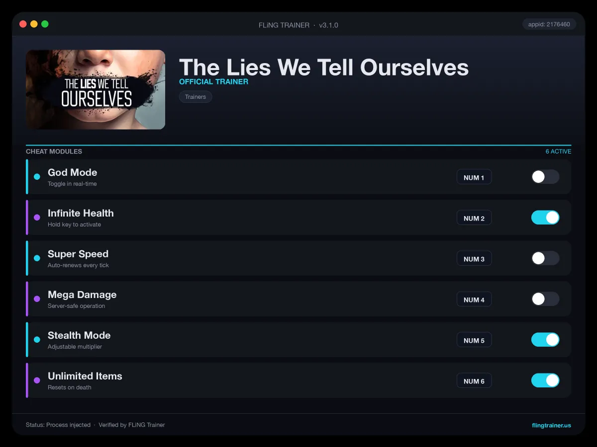 The Lies We Tell Ourselves Trainer interface