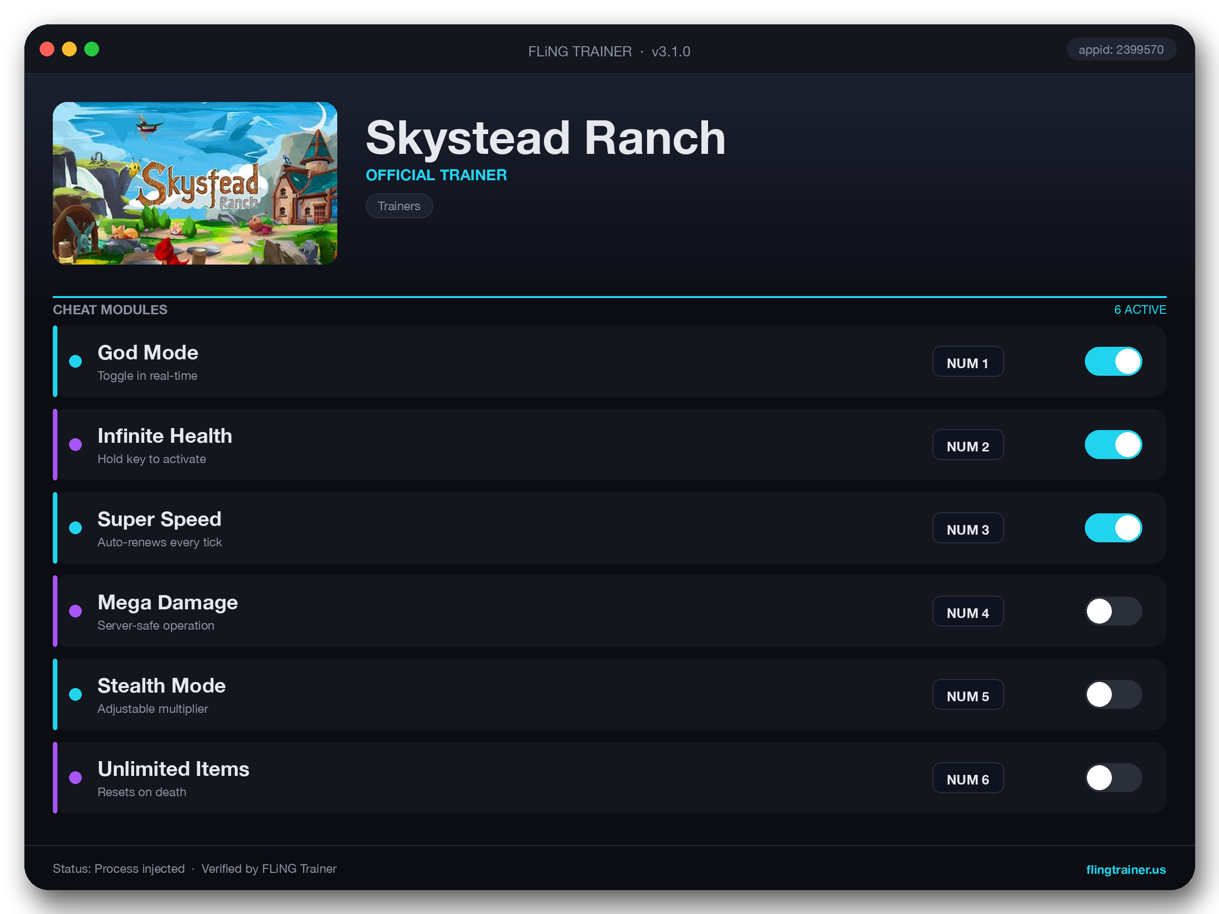 Skystead Ranch Trainer interface