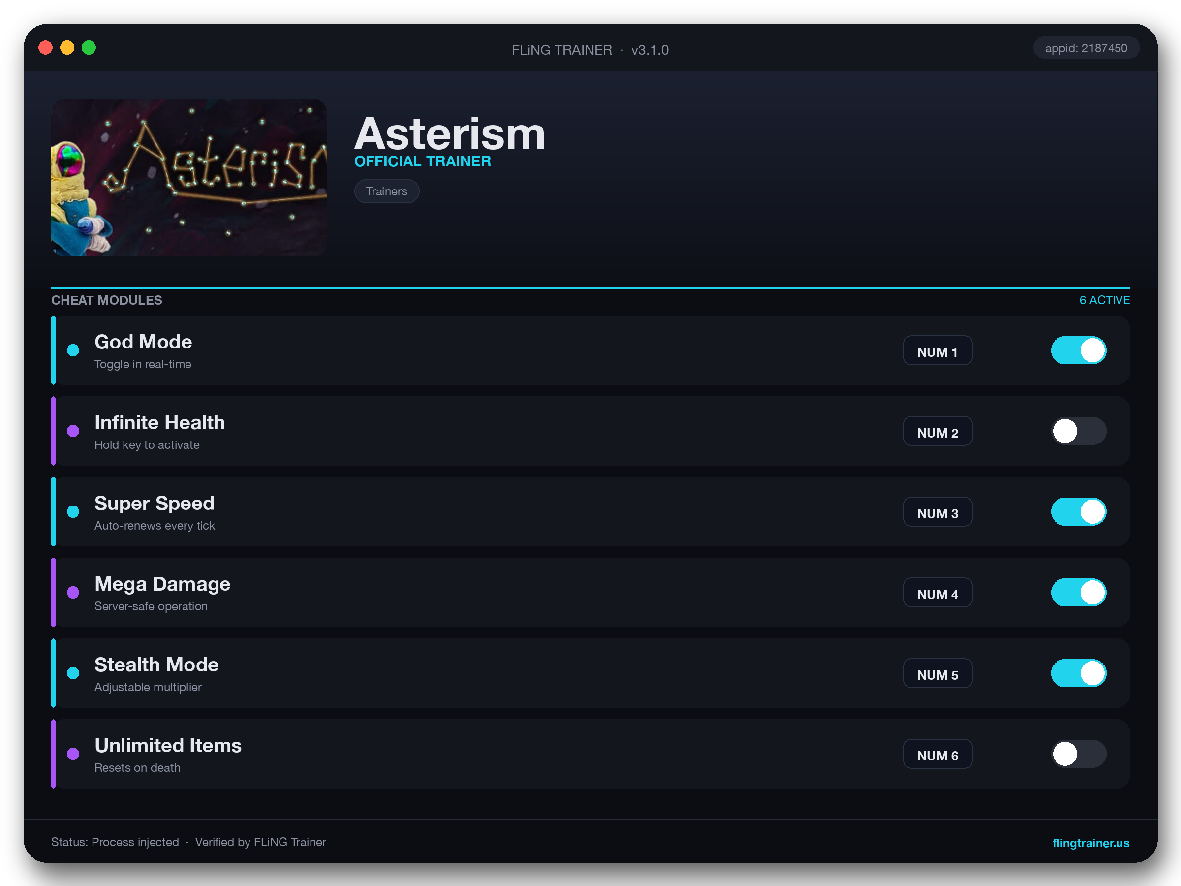 Asterism Trainer interface