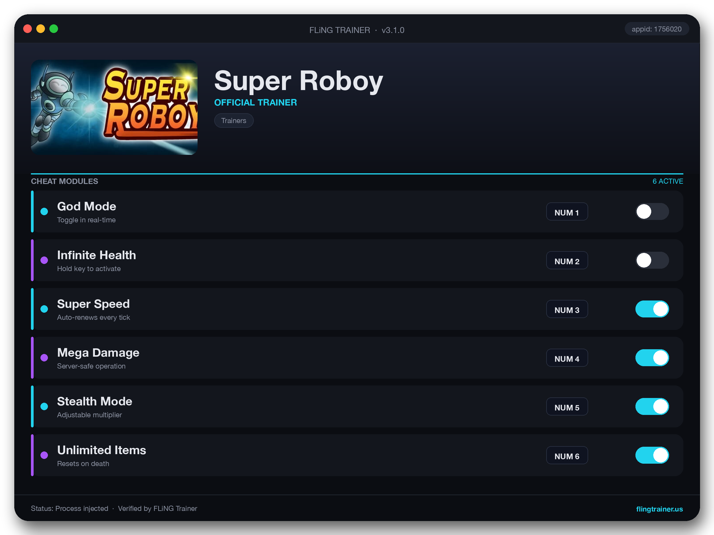Super Roboy Trainer interface