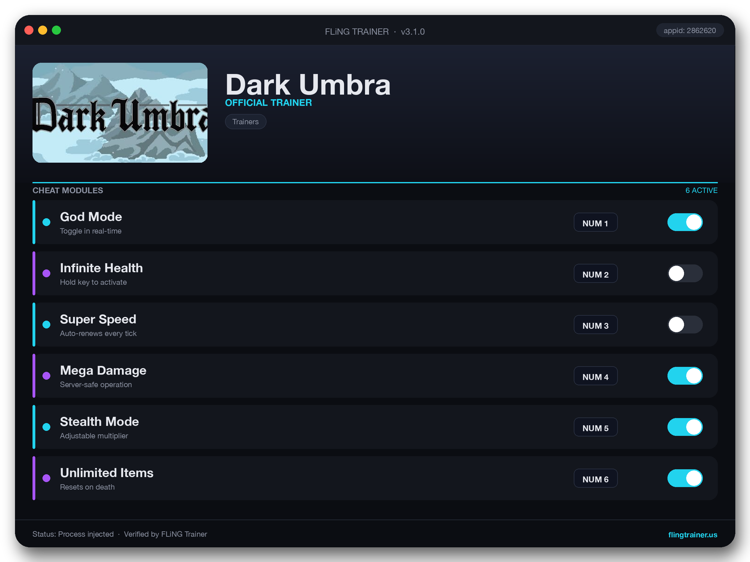 Dark Umbra Trainer interface