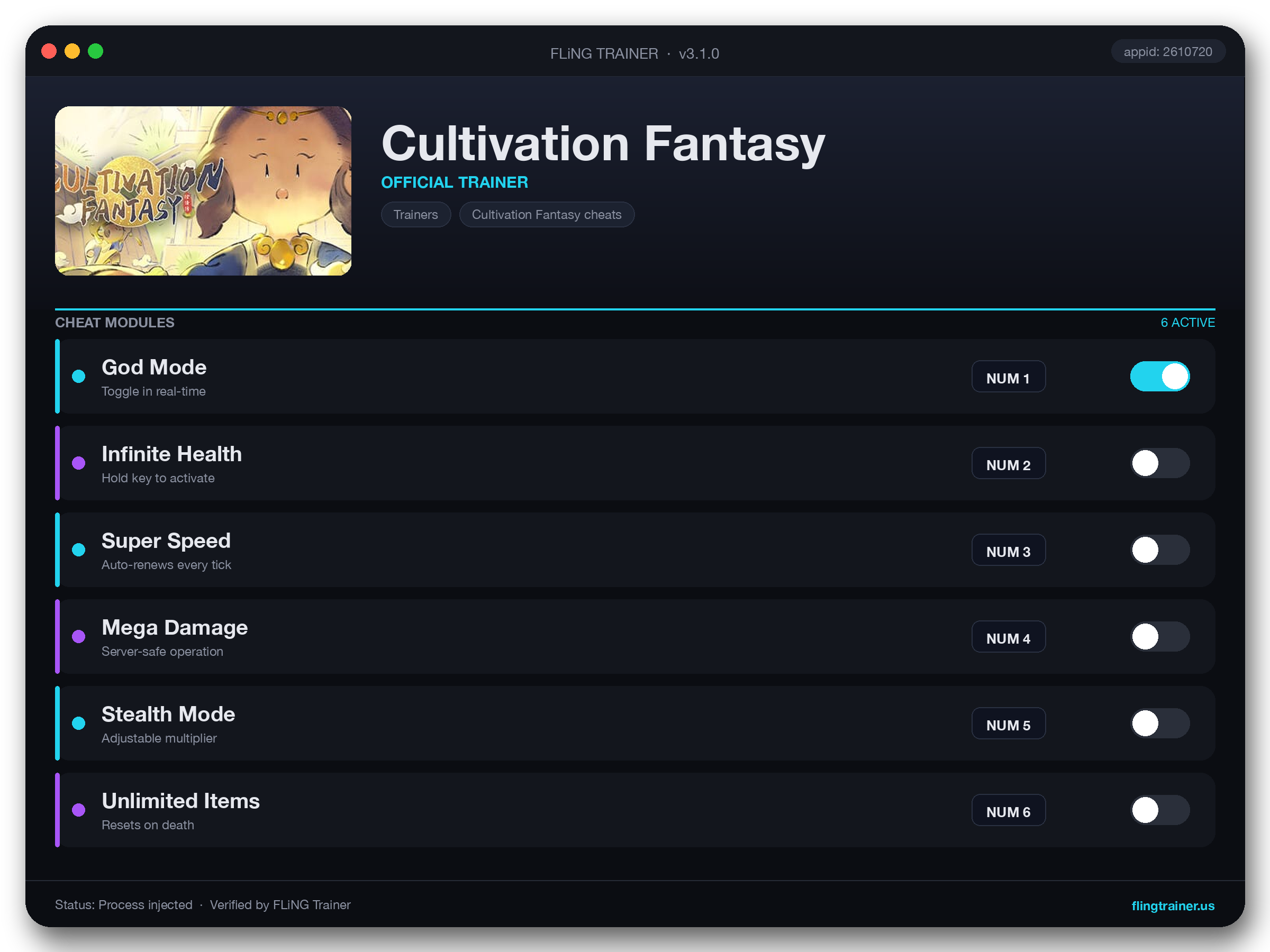 Cultivation Fantasy Trainer interface