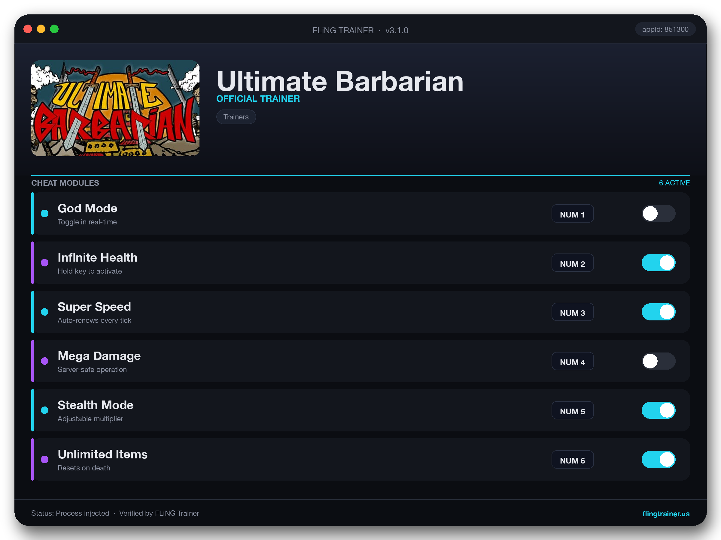 Ultimate Barbarian Trainer interface