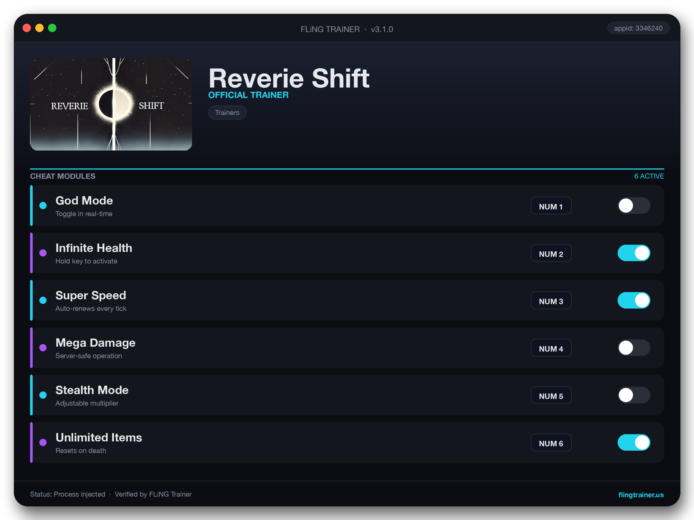 Reverie Shift Trainer interface