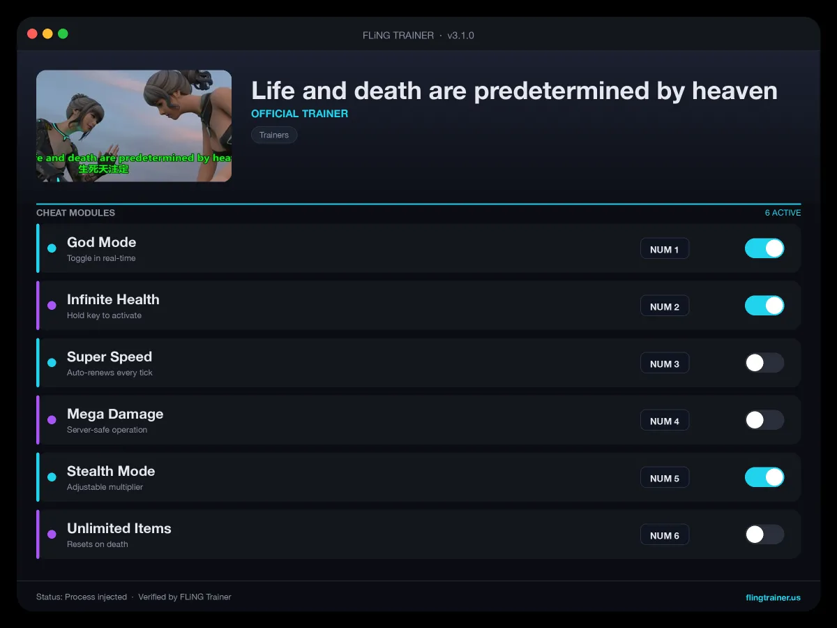 Life and death are predetermined by heaven Trainer interface