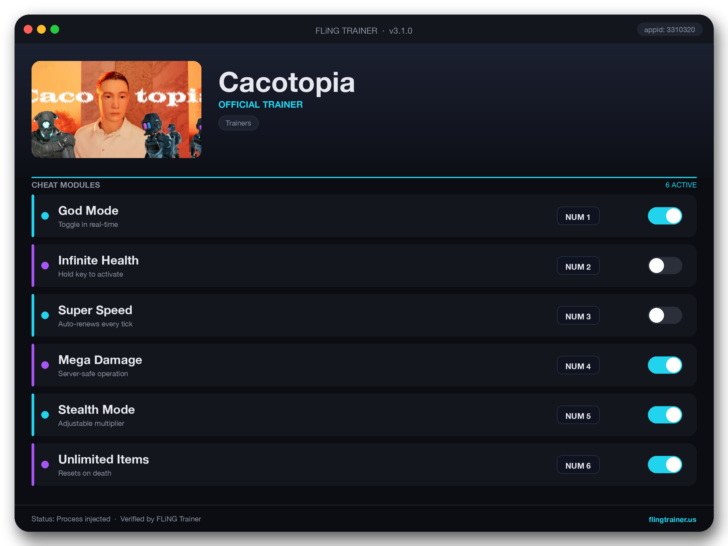 Cacotopia Trainer interface