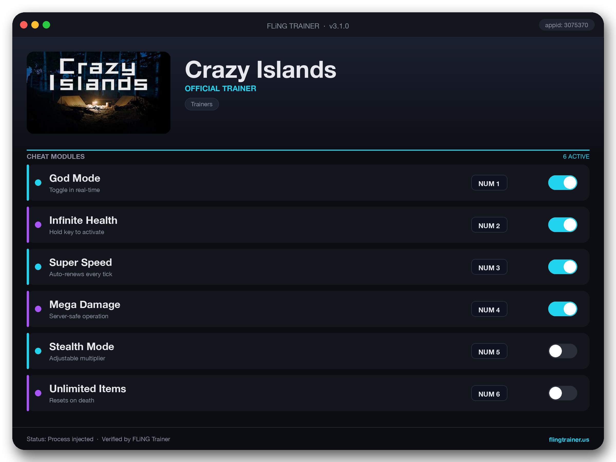 Crazy Islands Trainer interface