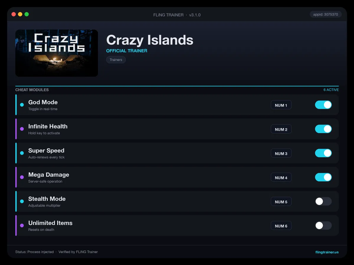 Crazy Islands Trainer interface