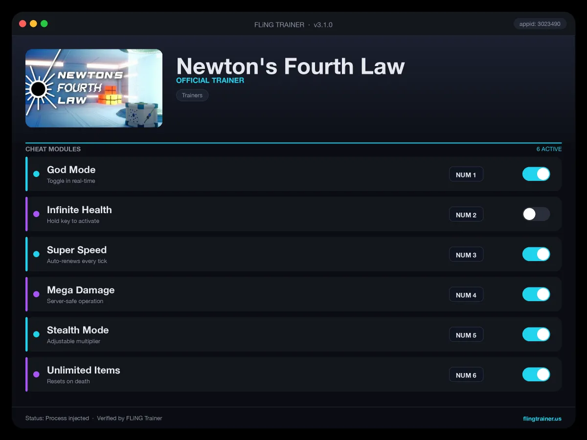 Newton's Fourth Law Trainer interface