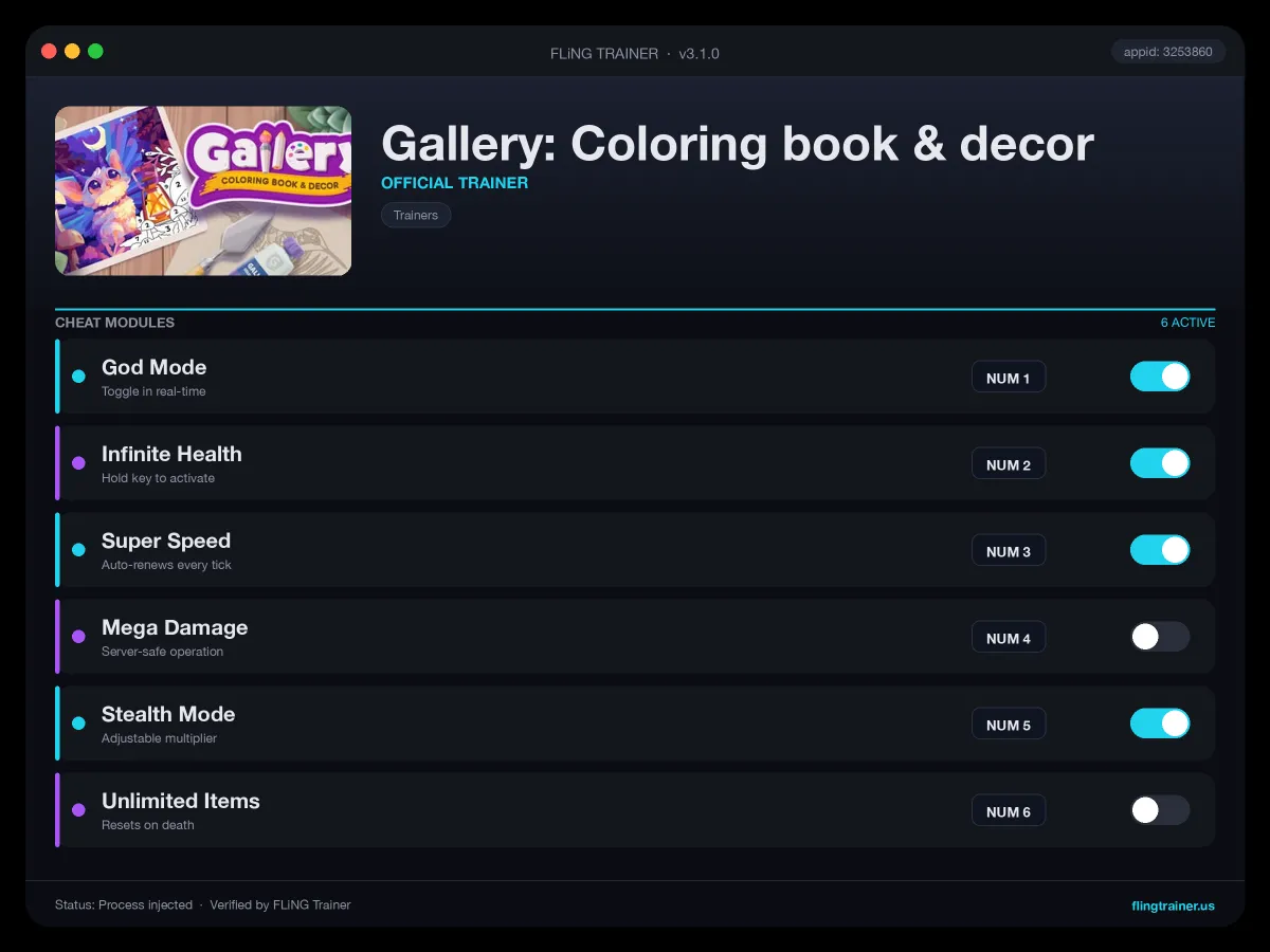 Gallery: Coloring book & decor Trainer interface