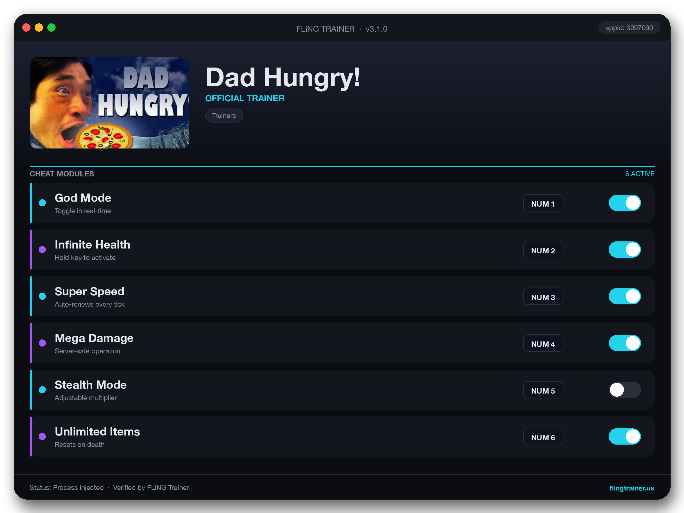 Dad Hungry! Trainer interface