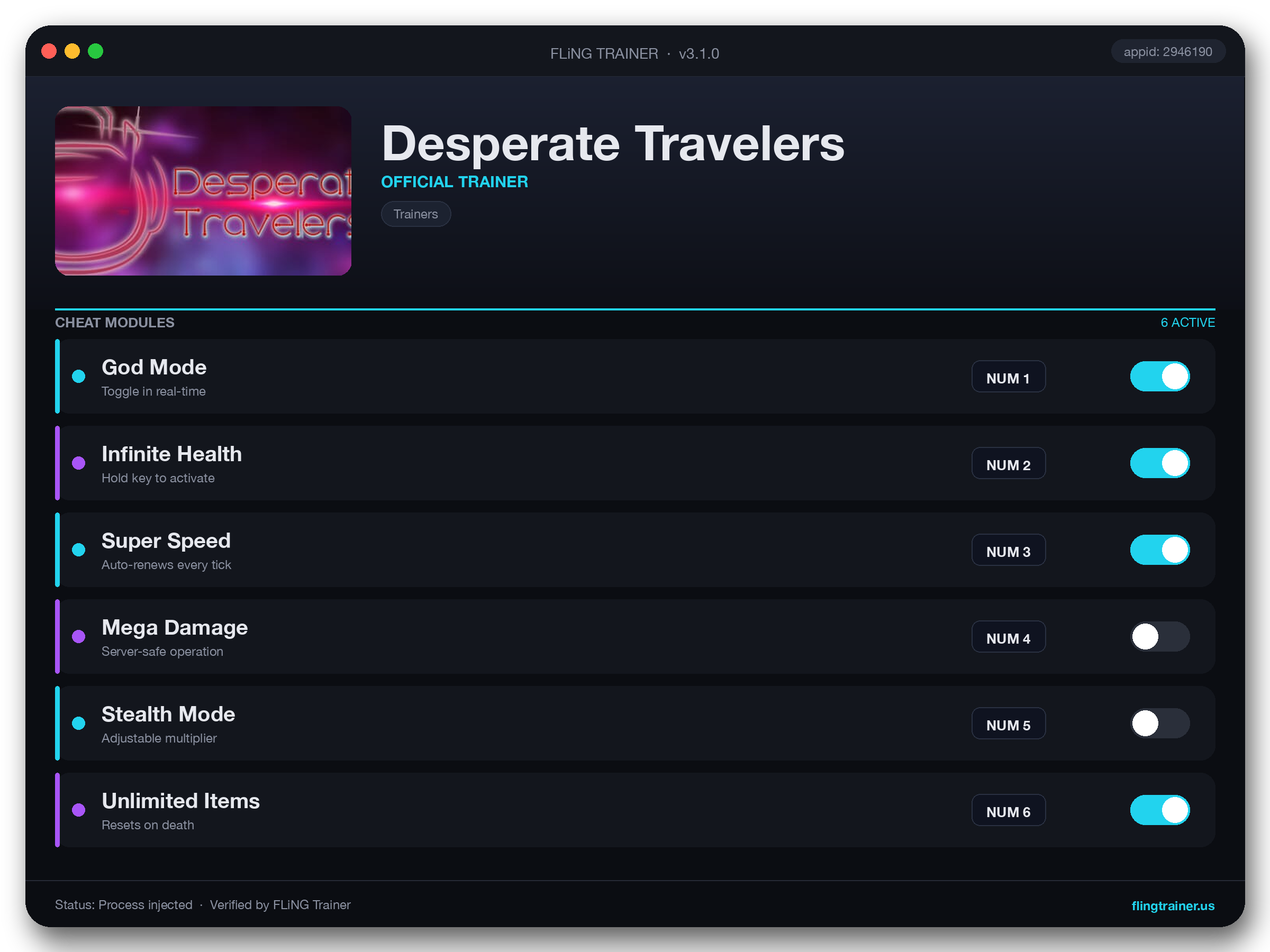 Desperate Travelers Trainer interface