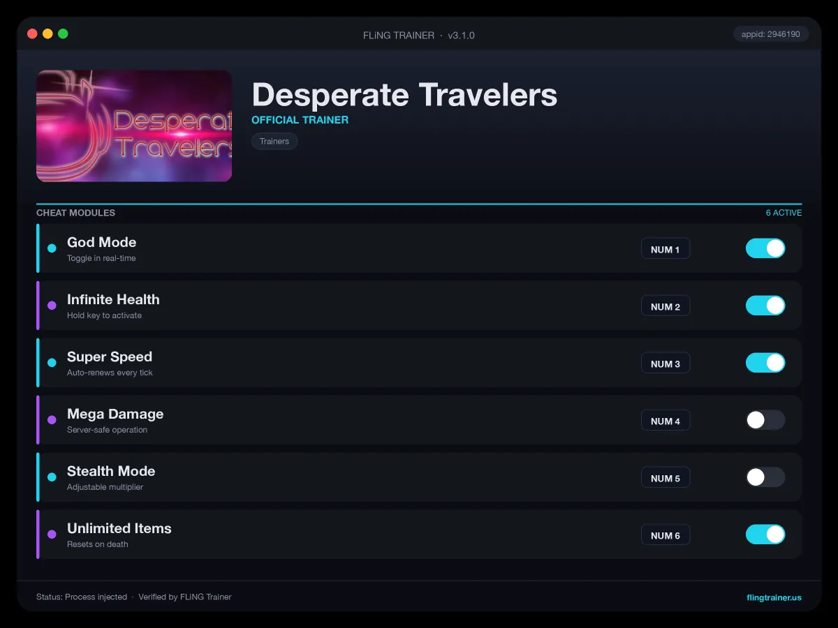Desperate Travelers Trainer interface