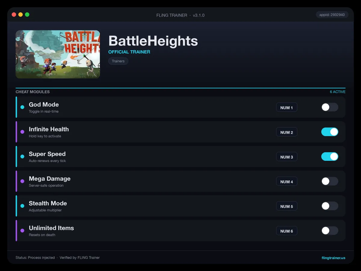 BattleHeights Trainer interface