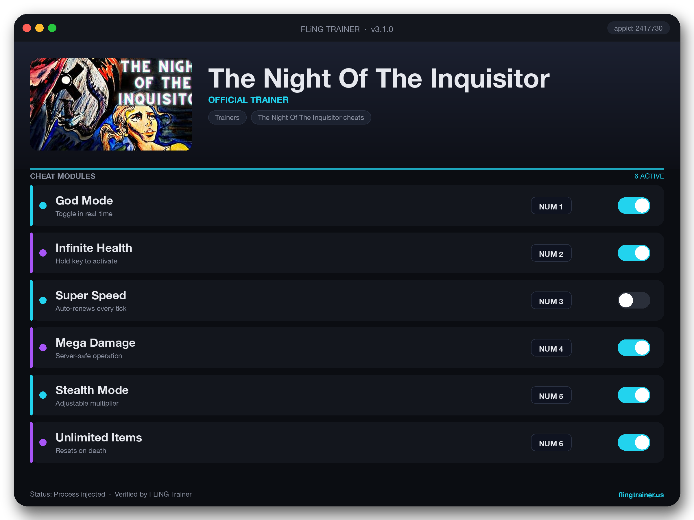 The Night Of The Inquisitor Trainer interface