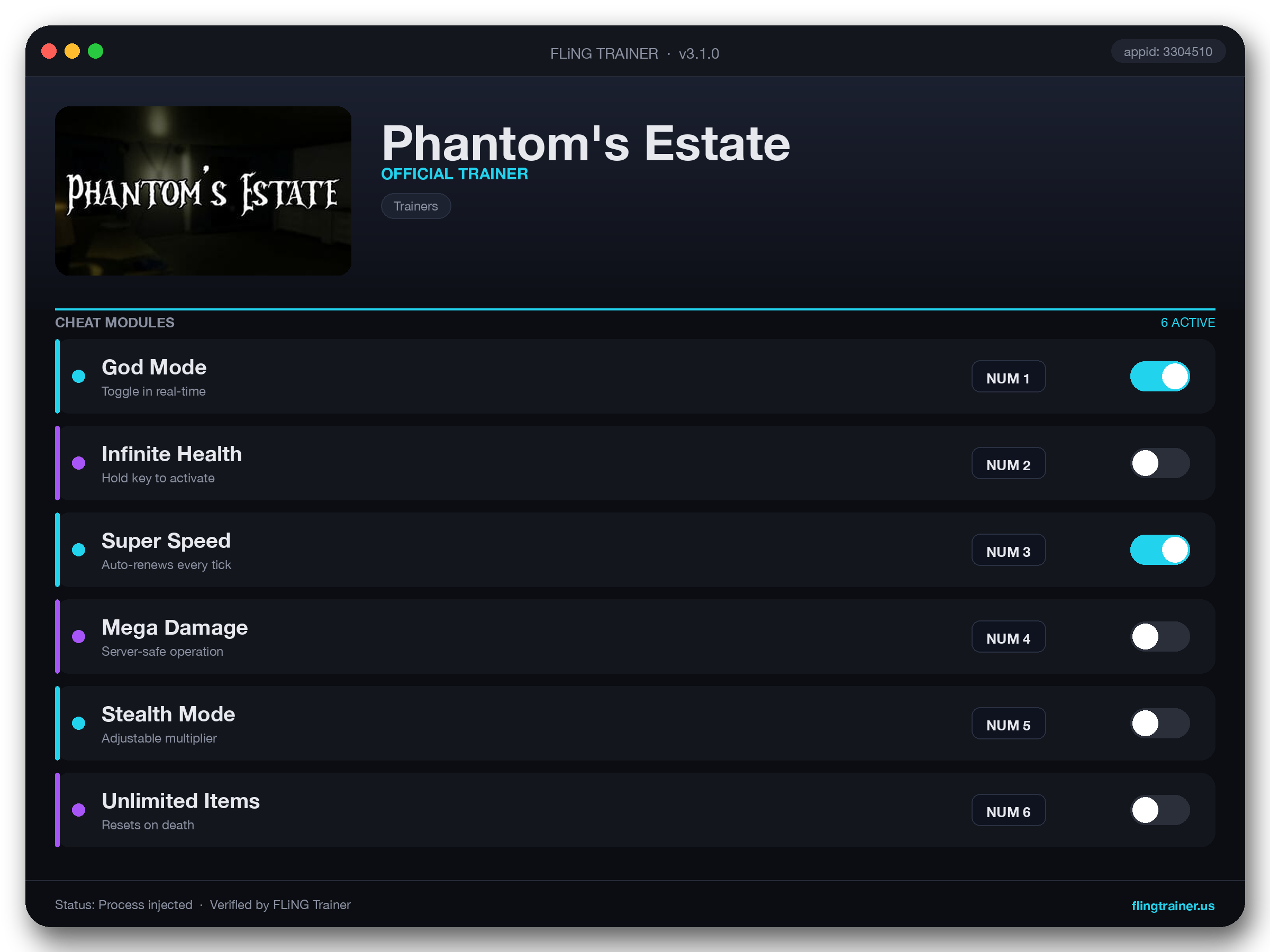 Phantom's Estate Trainer interface