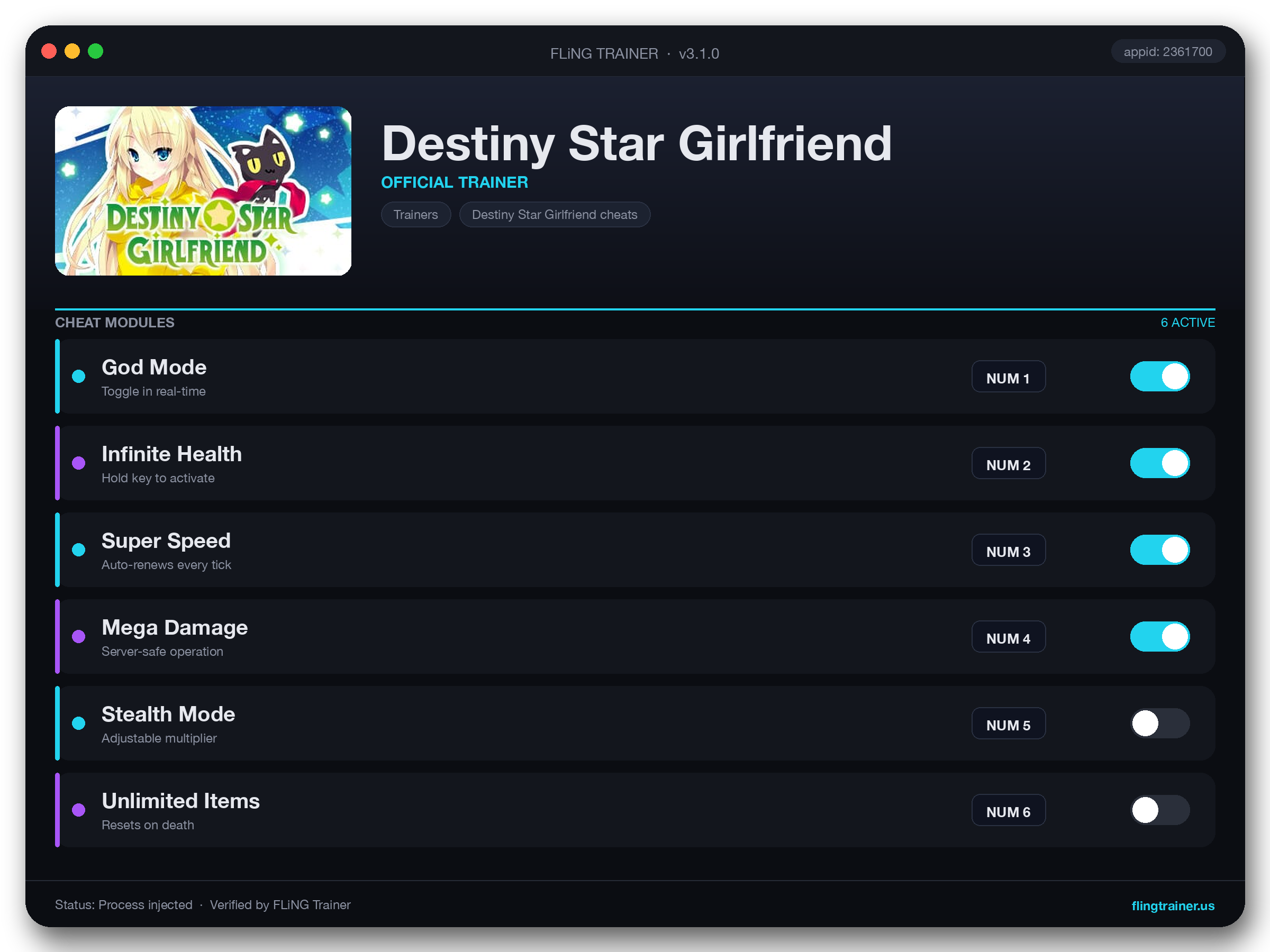Destiny Star Girlfriend Trainer interface
