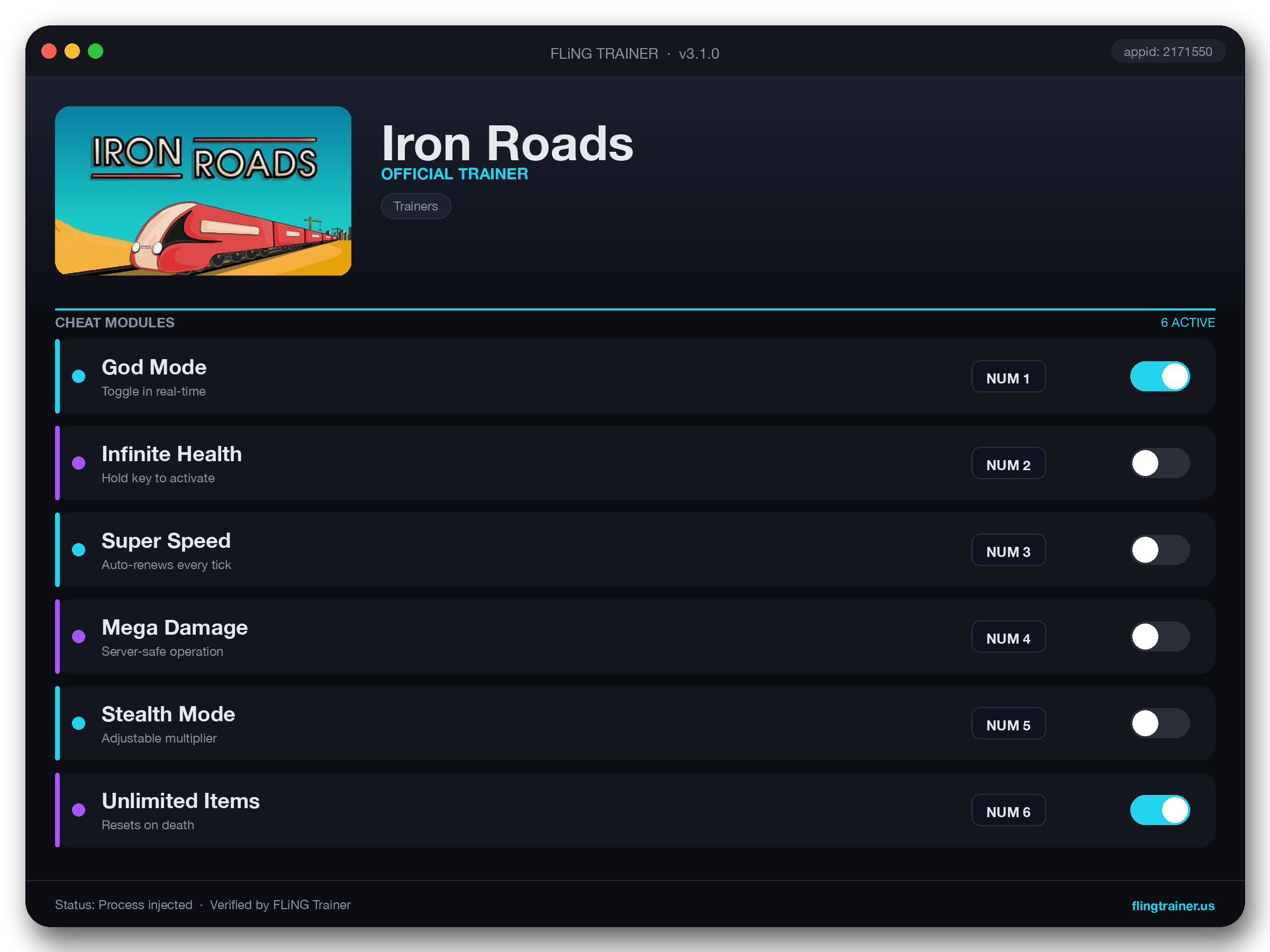 Iron Roads Trainer interface