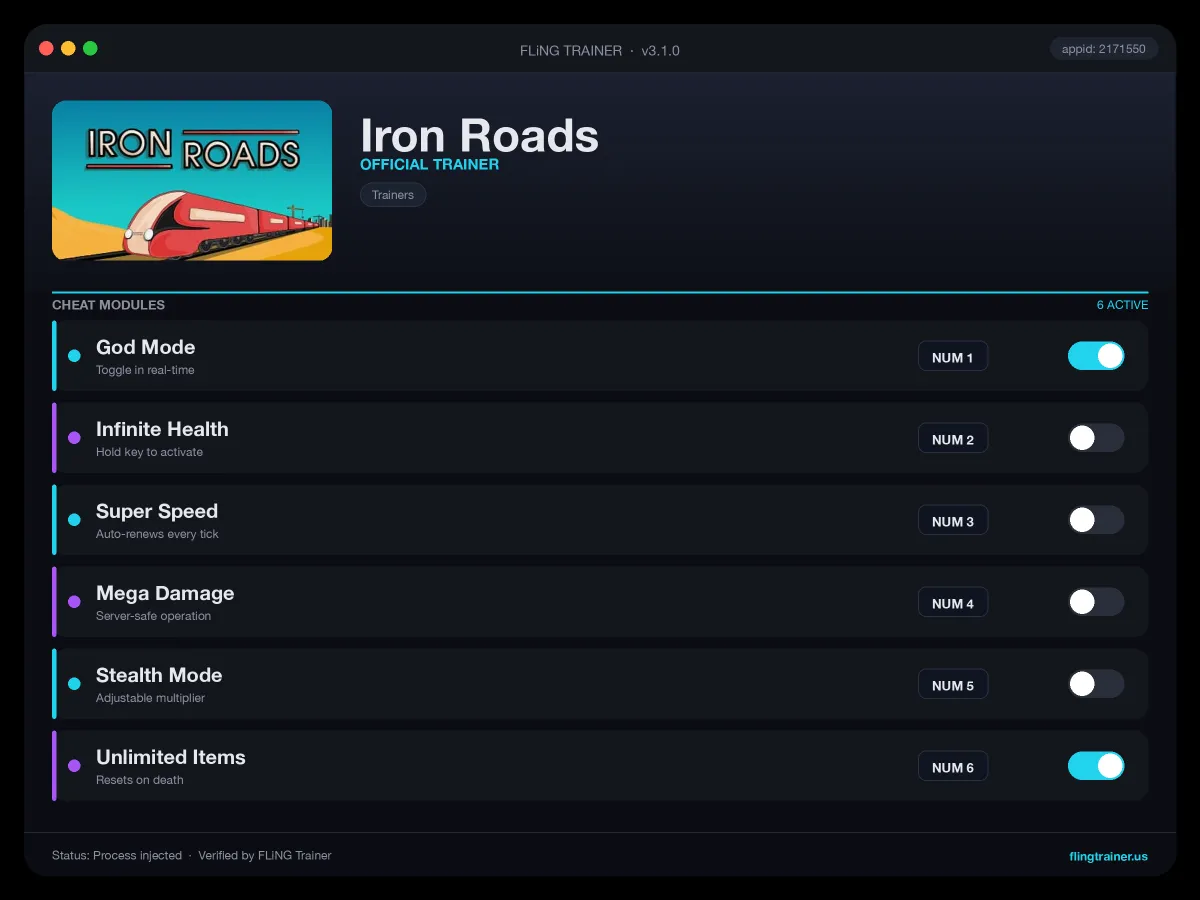 Iron Roads Trainer interface