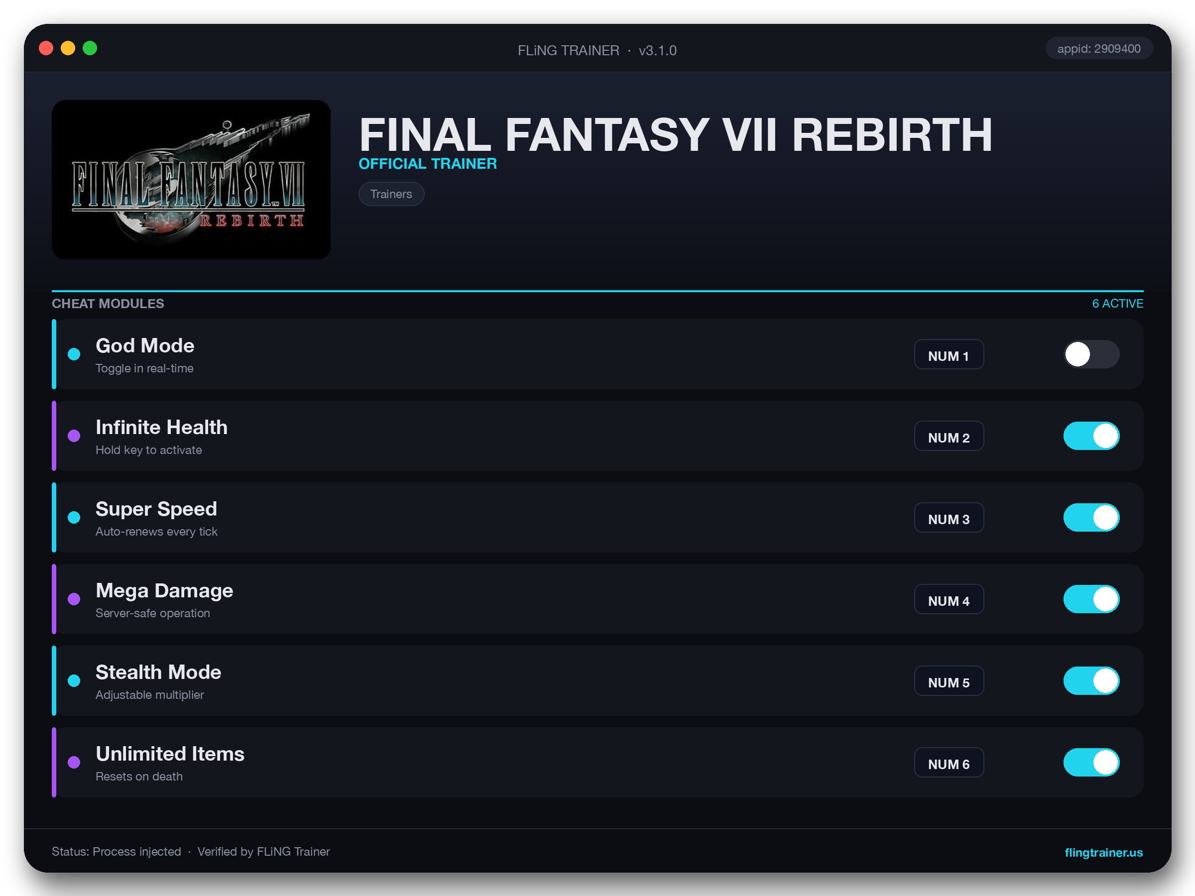 FINAL FANTASY VII REBIRTH Trainer interface