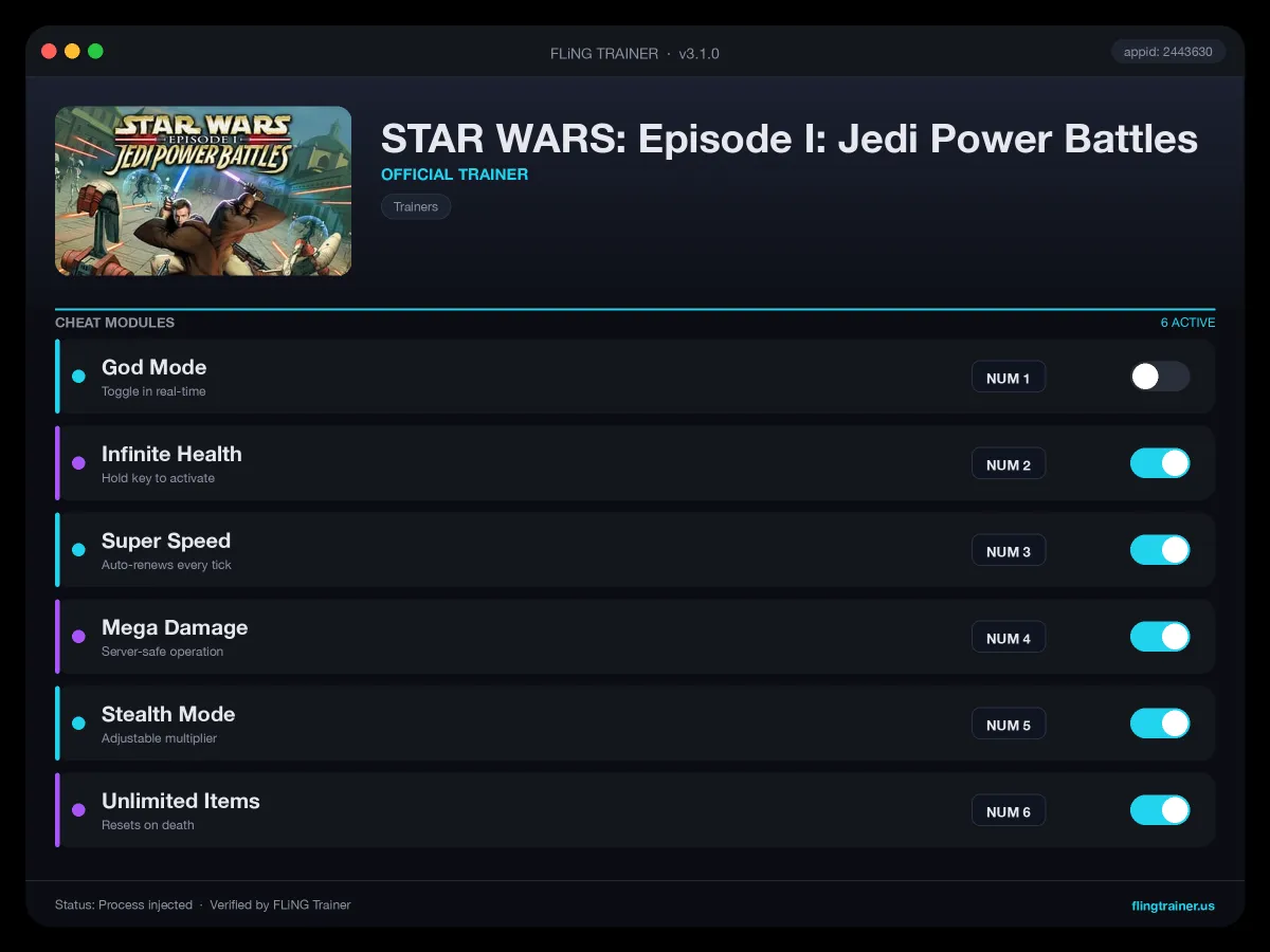 STAR WARS: Episode I: Jedi Power Battles Trainer interface