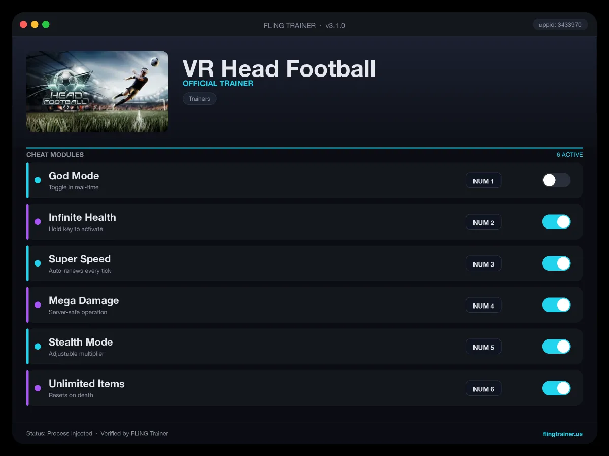 VR Head Football Trainer interface