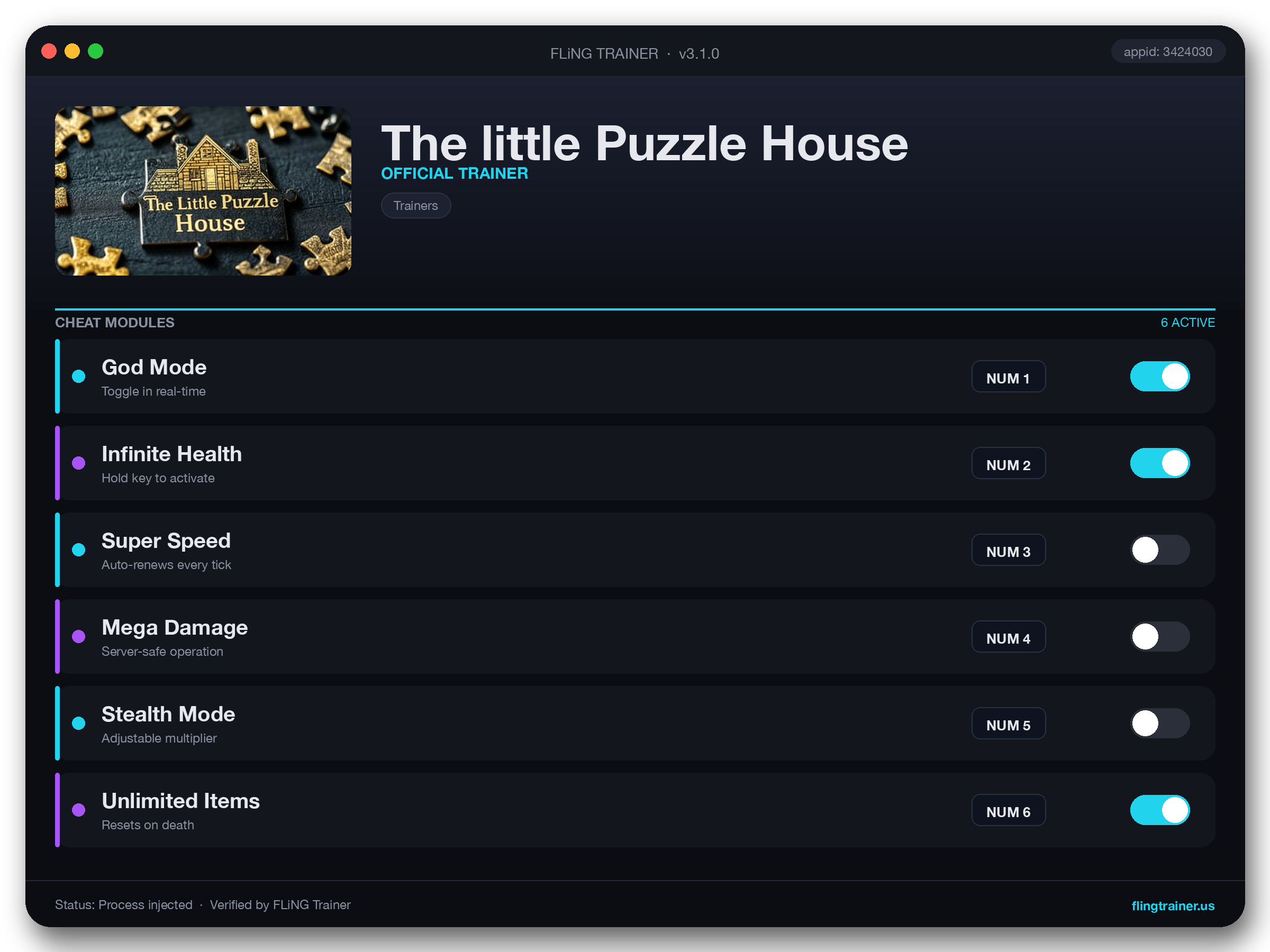 The little Puzzle House Trainer interface
