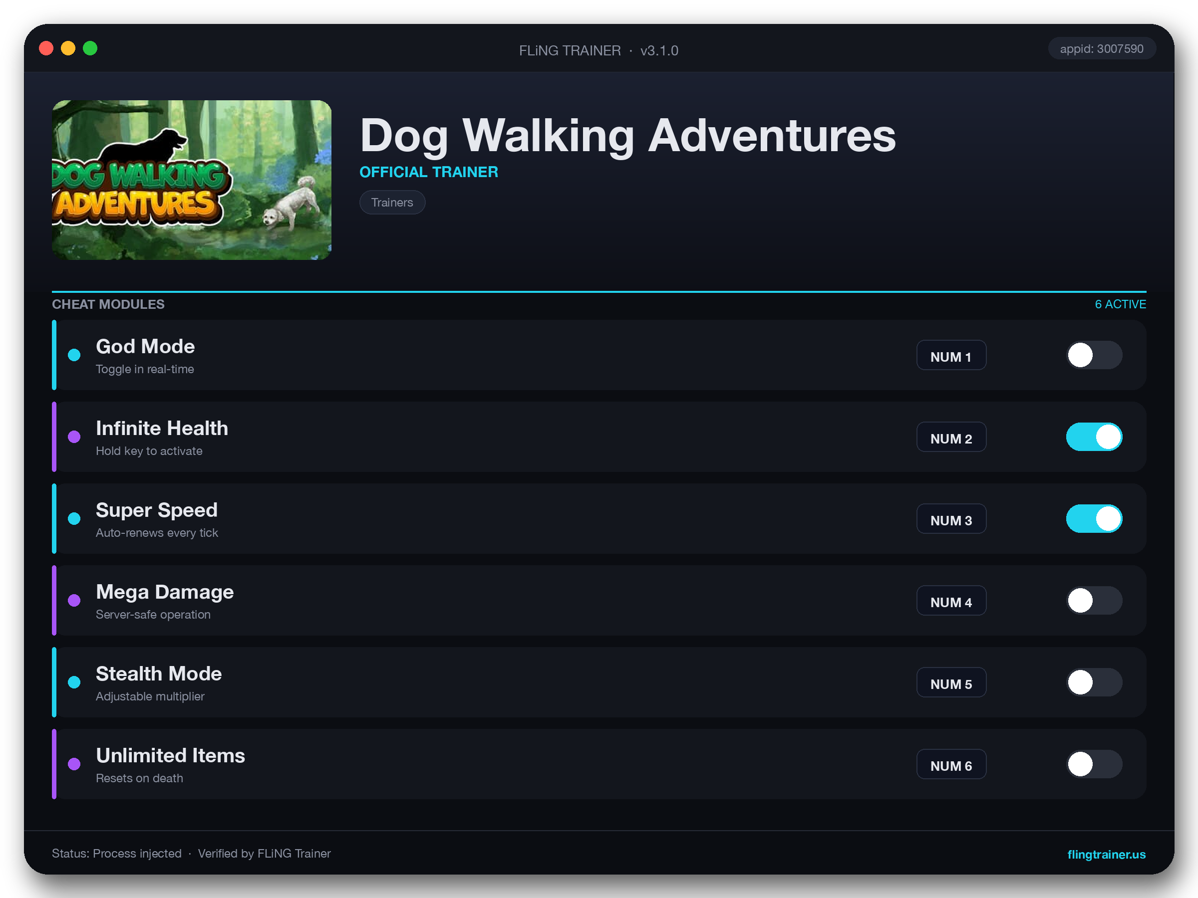 Dog Walking Adventures Trainer interface