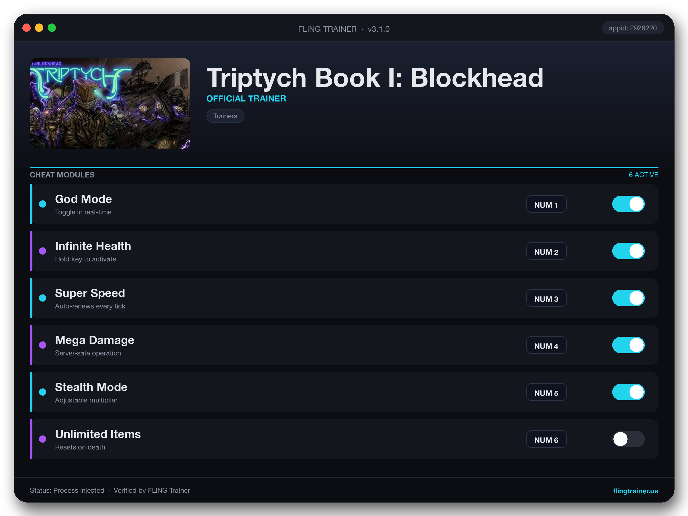 Triptych Book I: Blockhead Trainer interface