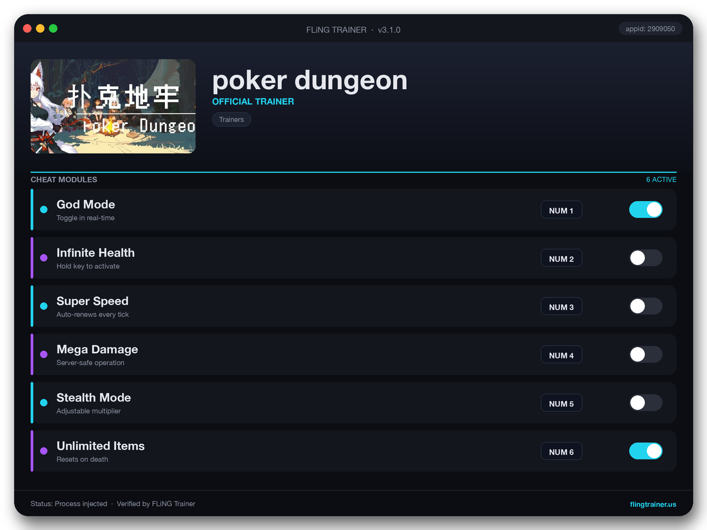 poker dungeon Trainer interface