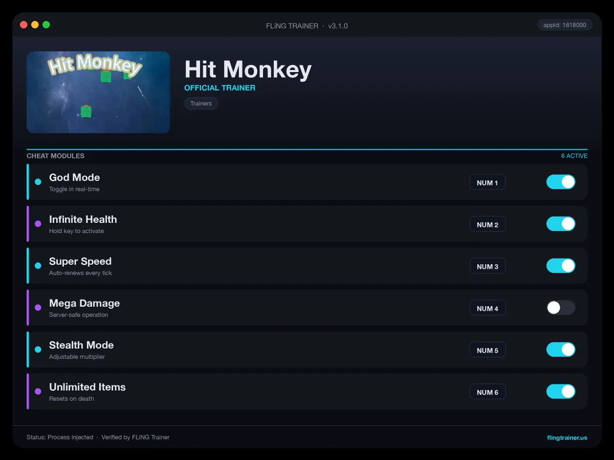 Hit Monkey Trainer interface