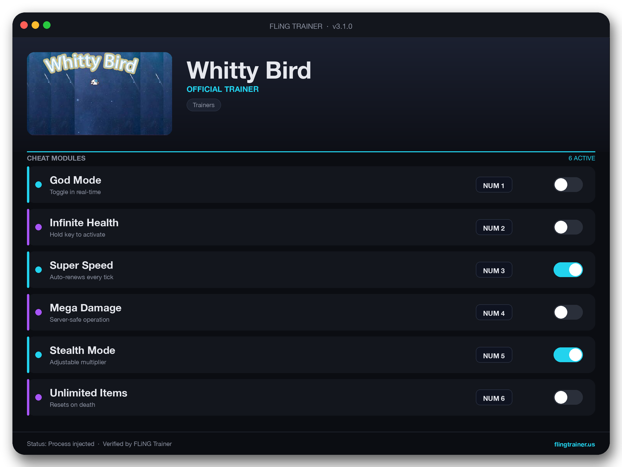 Whitty Bird Trainer interface