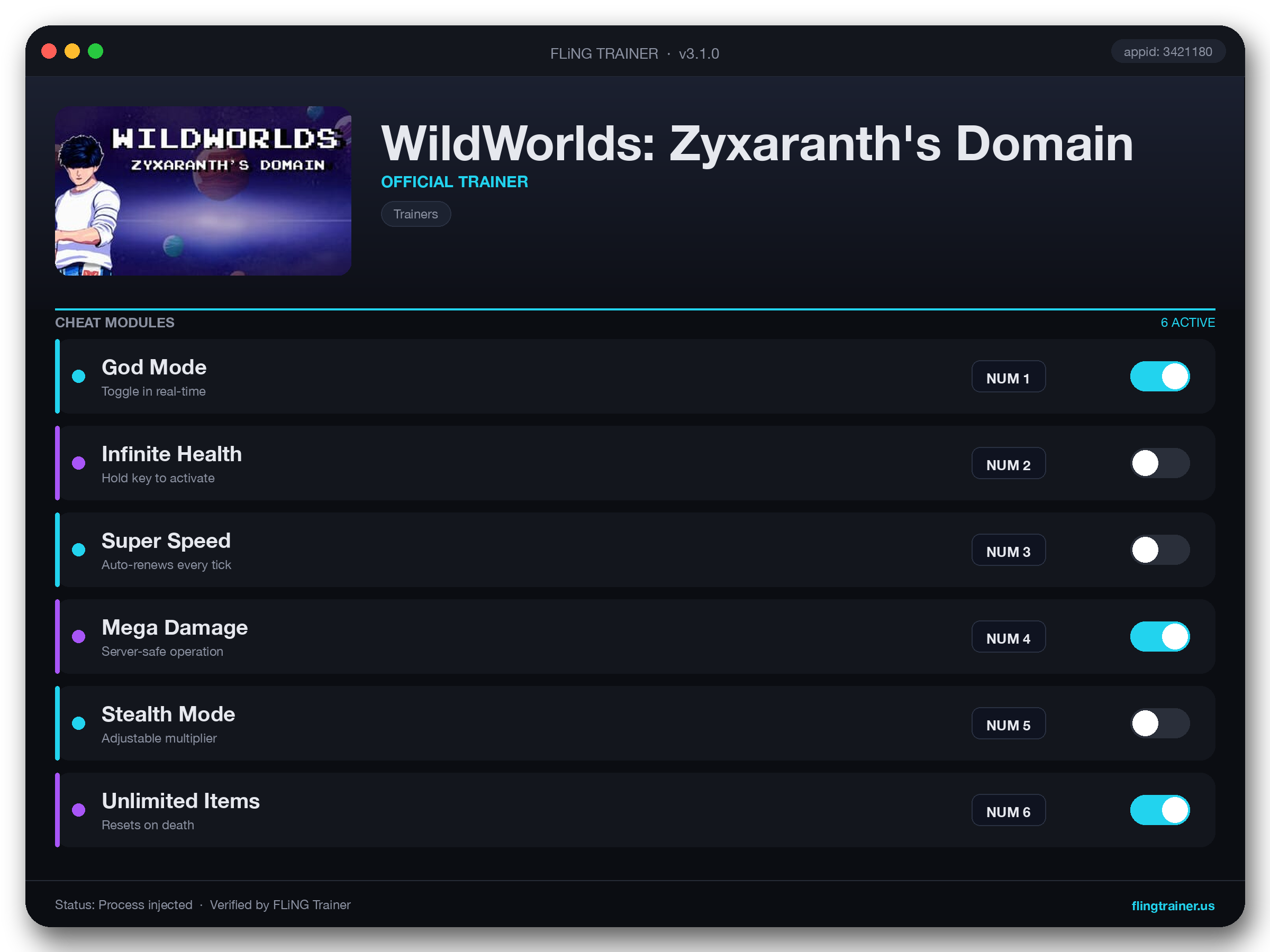 WildWorlds: Zyxaranth's Domain Trainer interface