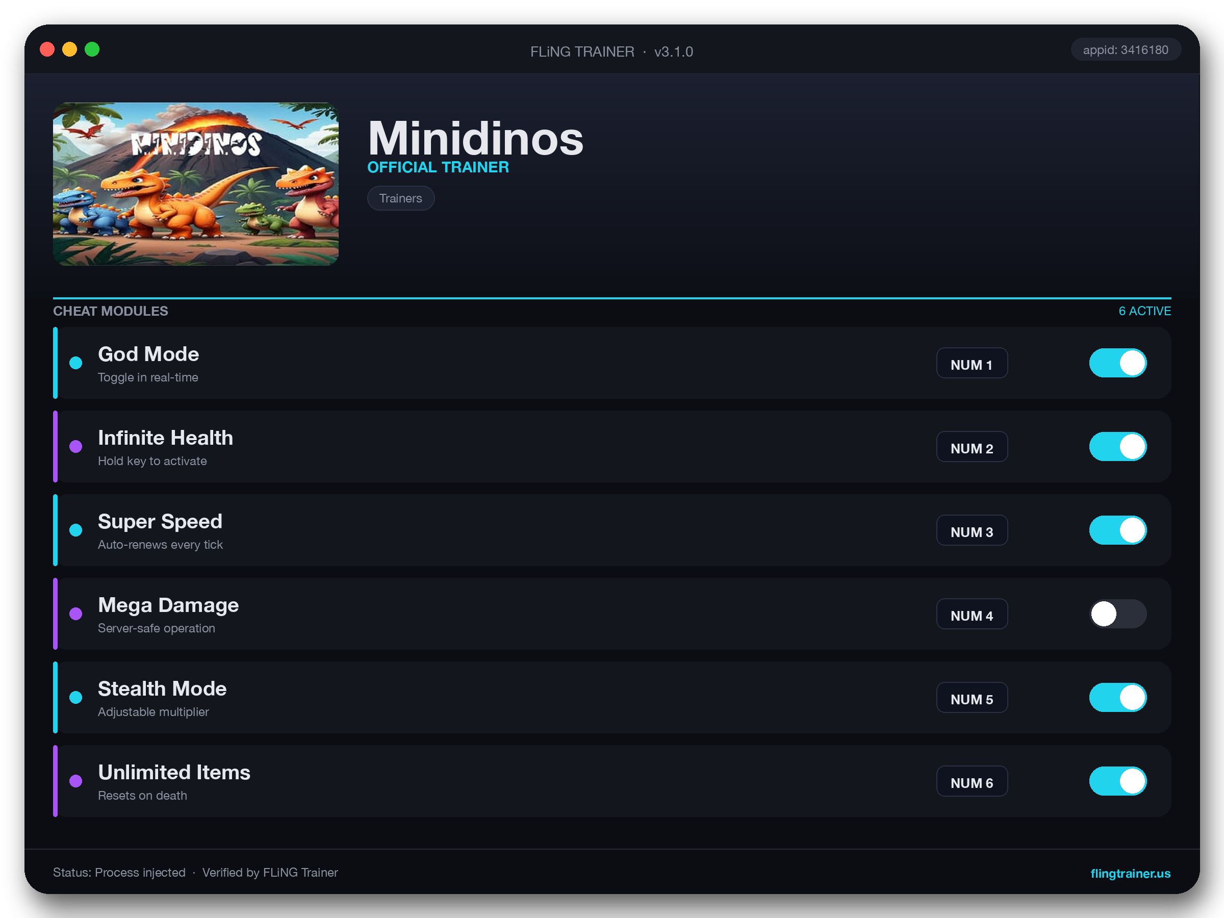 Minidinos Trainer interface