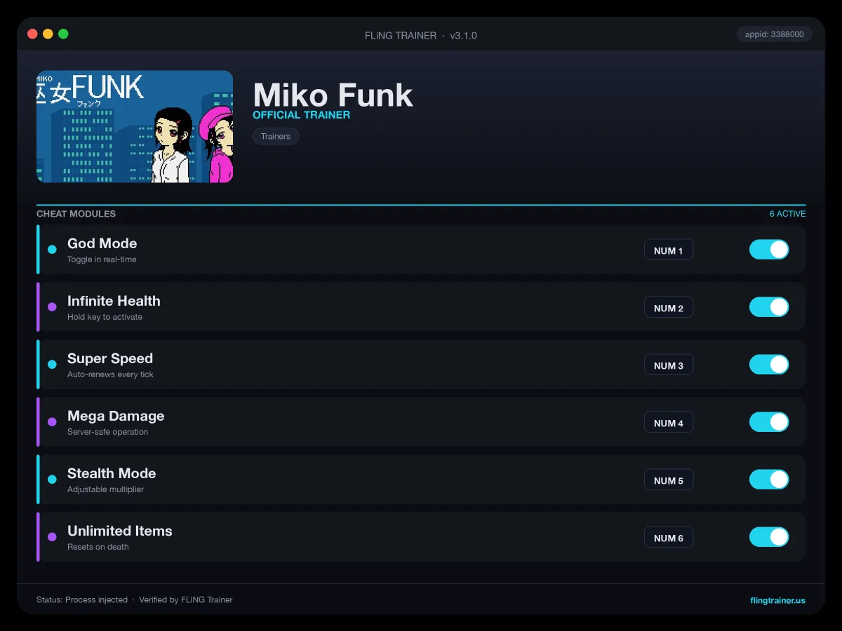 Miko Funk Trainer interface