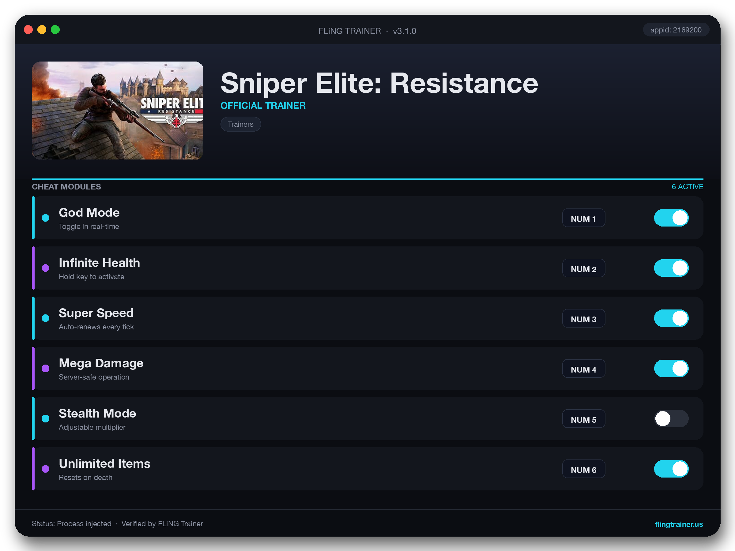 Sniper Elite: Resistance Trainer interface