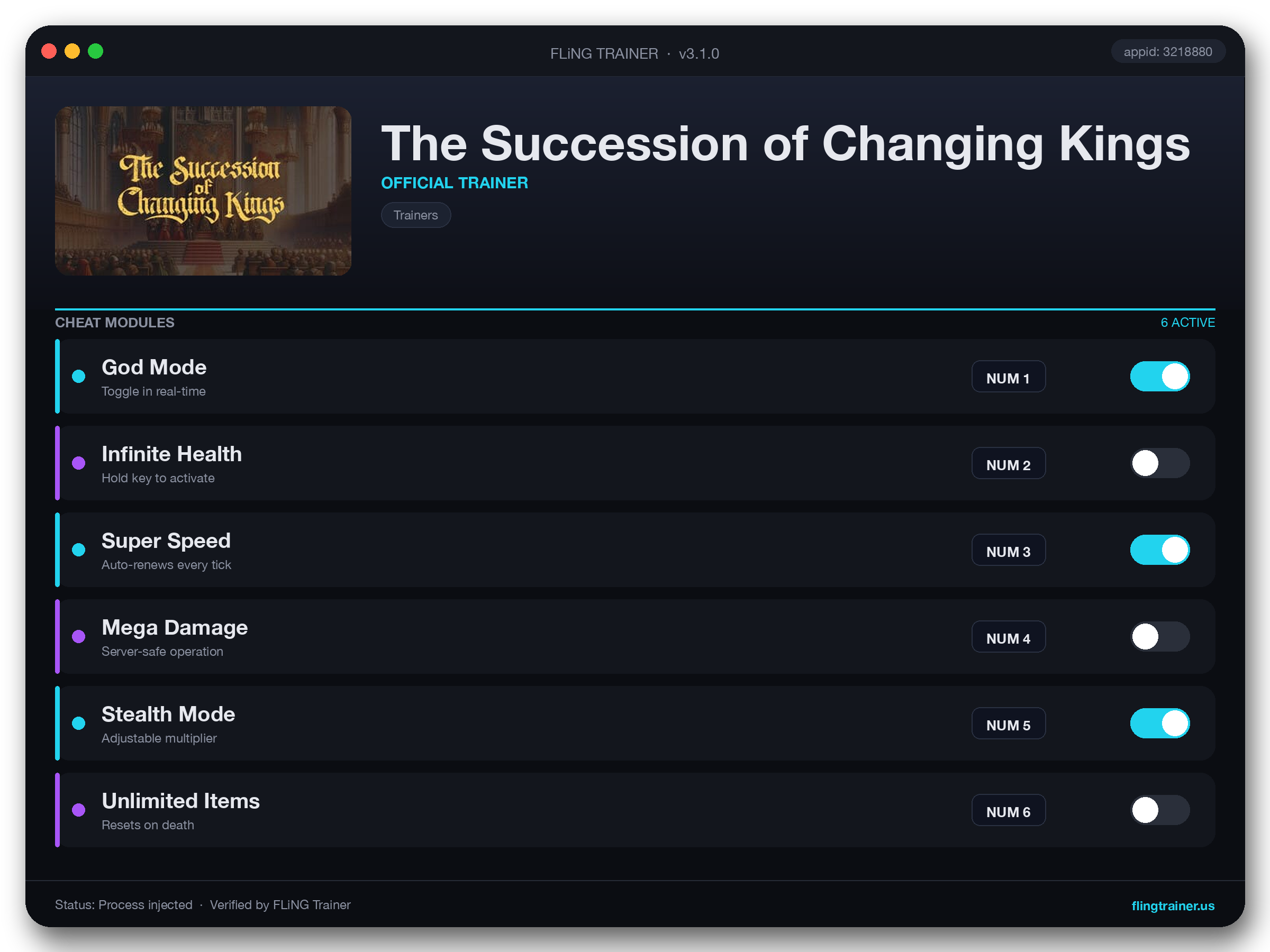 The Succession of Changing Kings Trainer interface