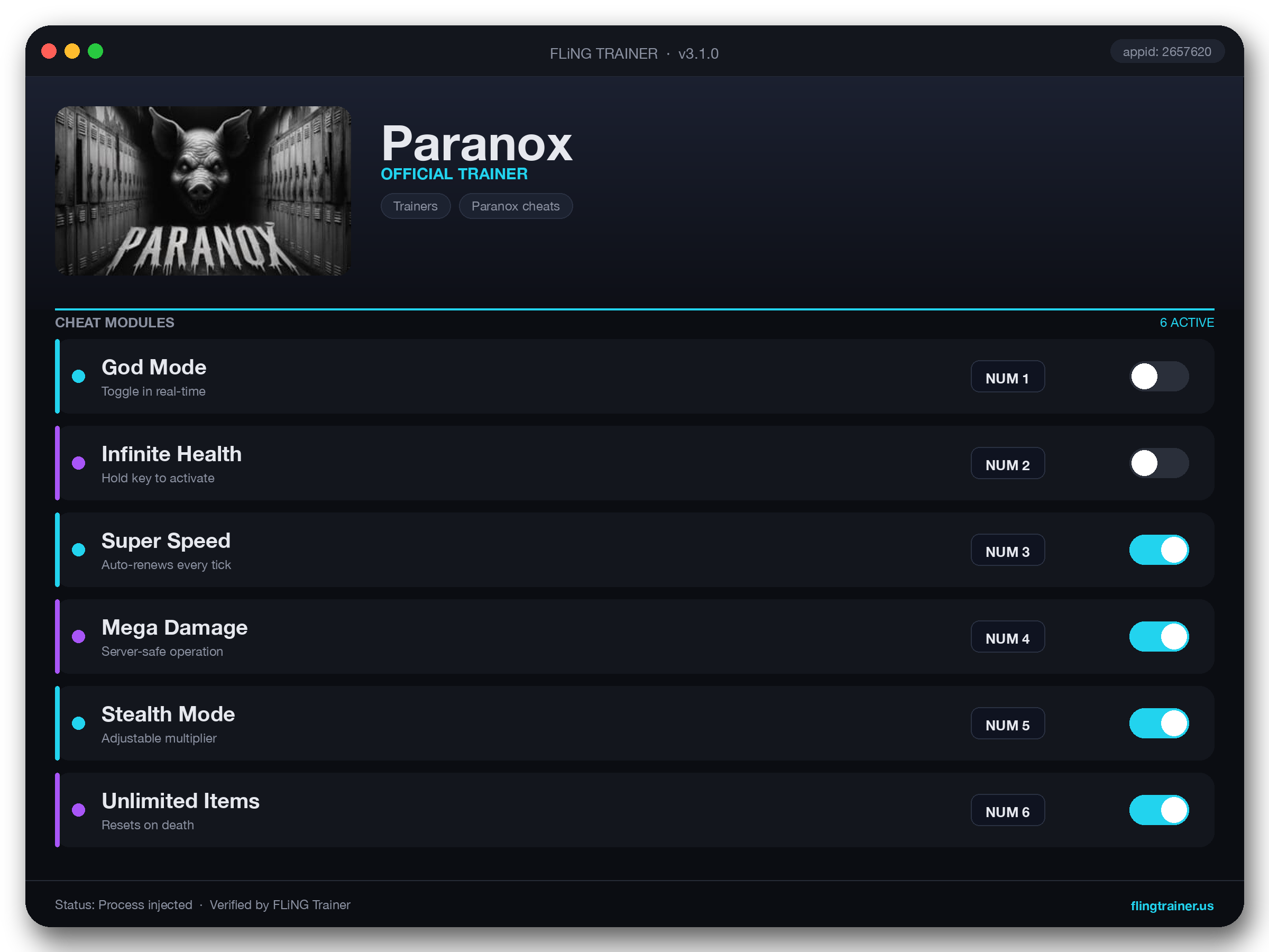 Paranox Trainer interface