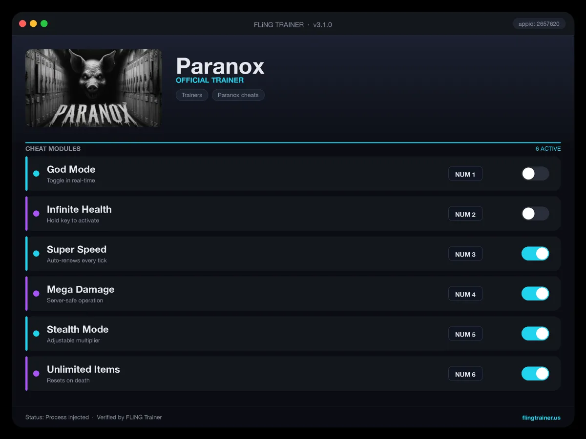 Paranox Trainer interface
