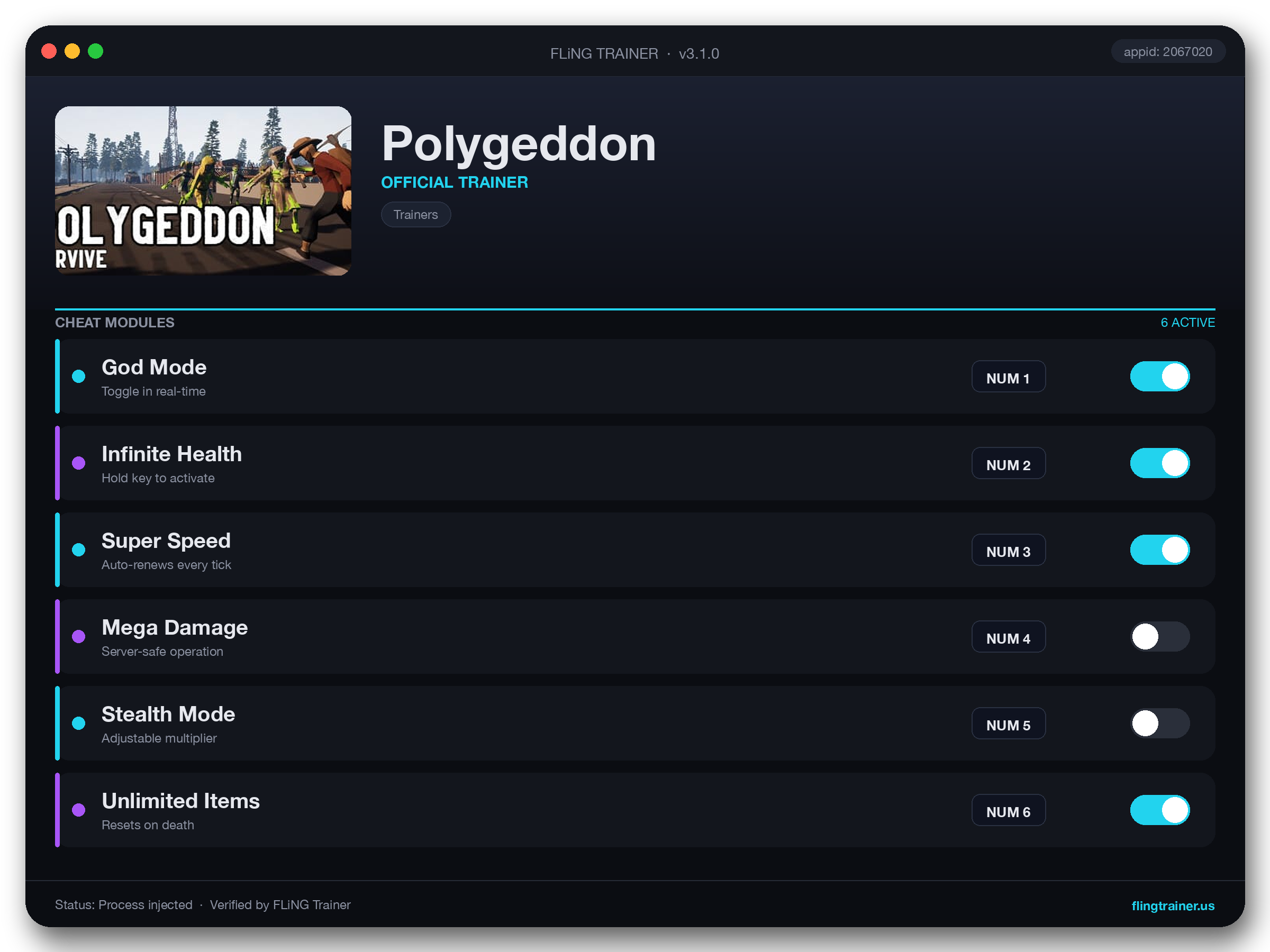 Polygeddon Trainer interface