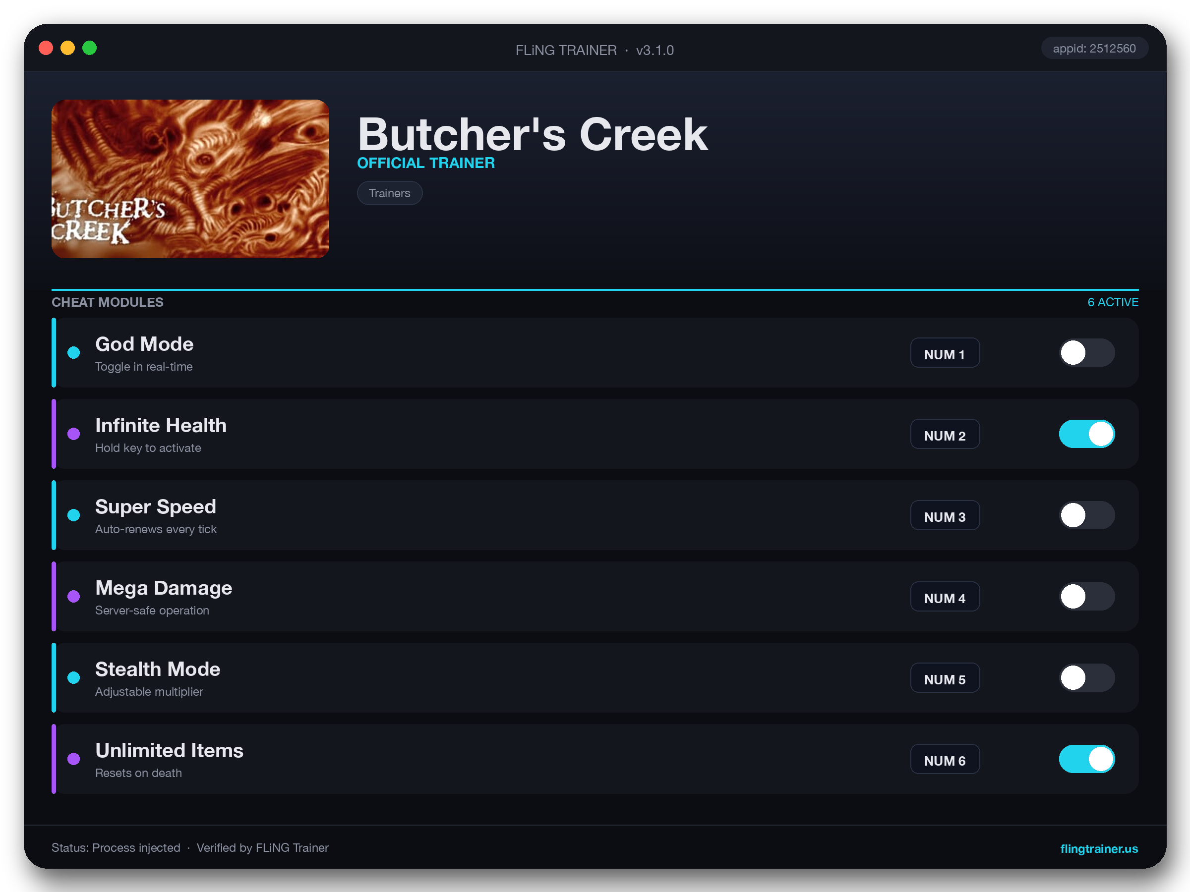 Butcher's Creek Trainer interface