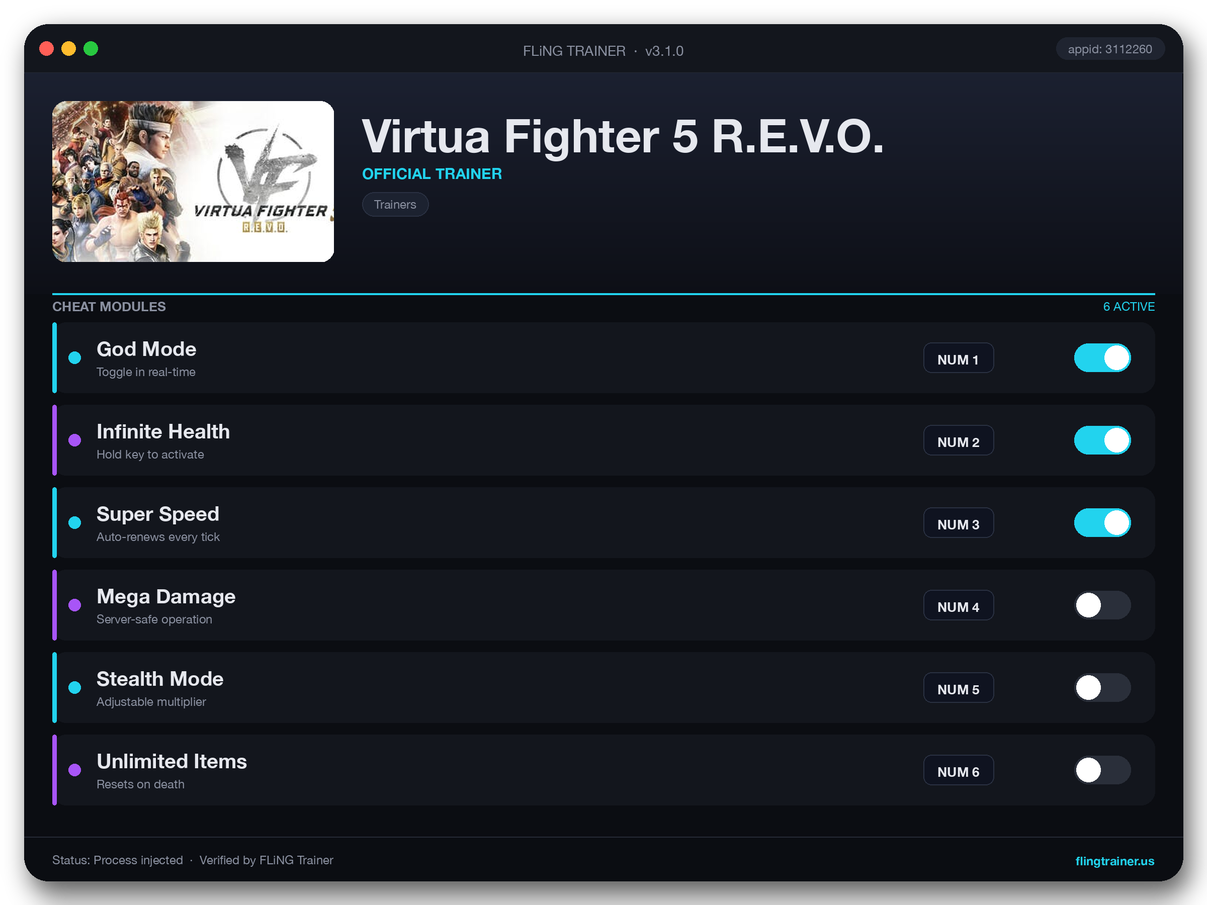 Virtua Fighter 5 R.E.V.O. Trainer interface