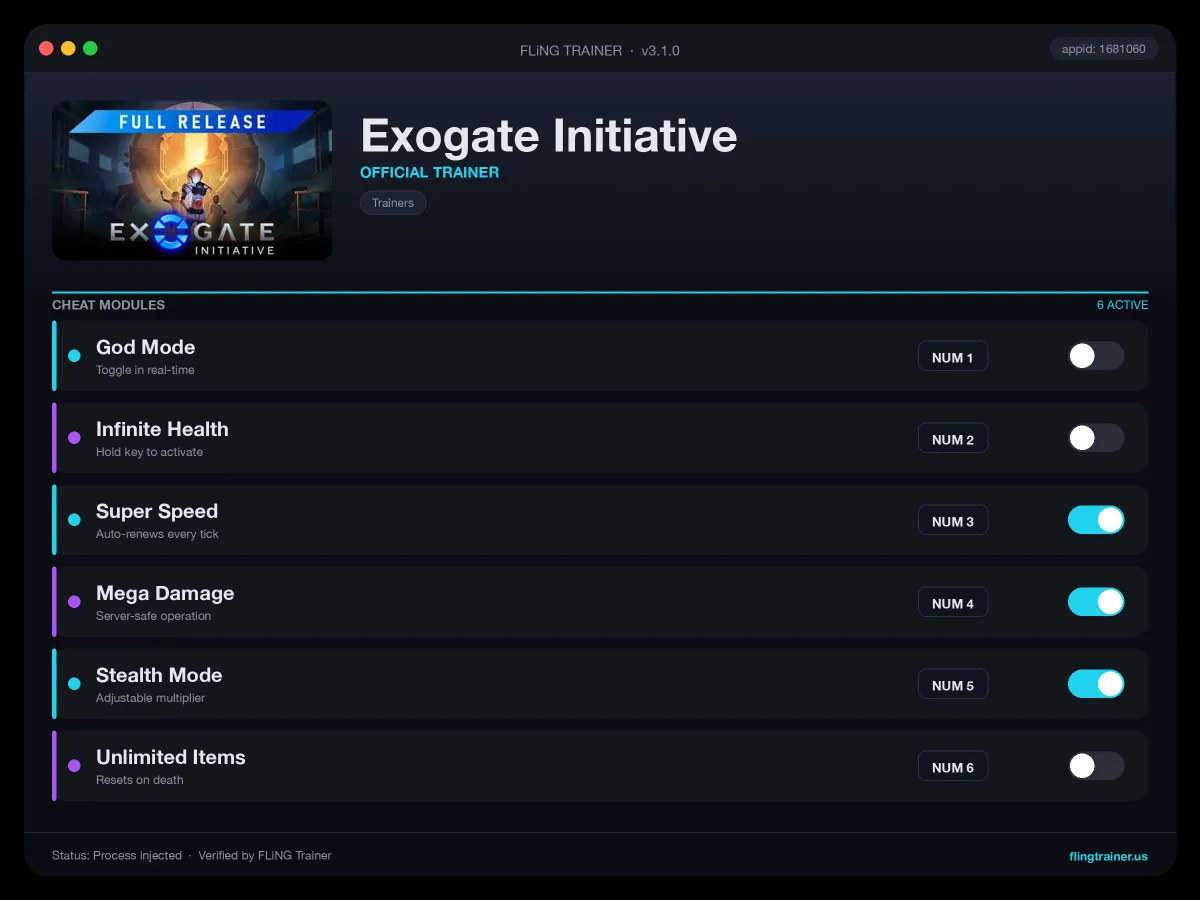 Exogate Initiative Trainer interface